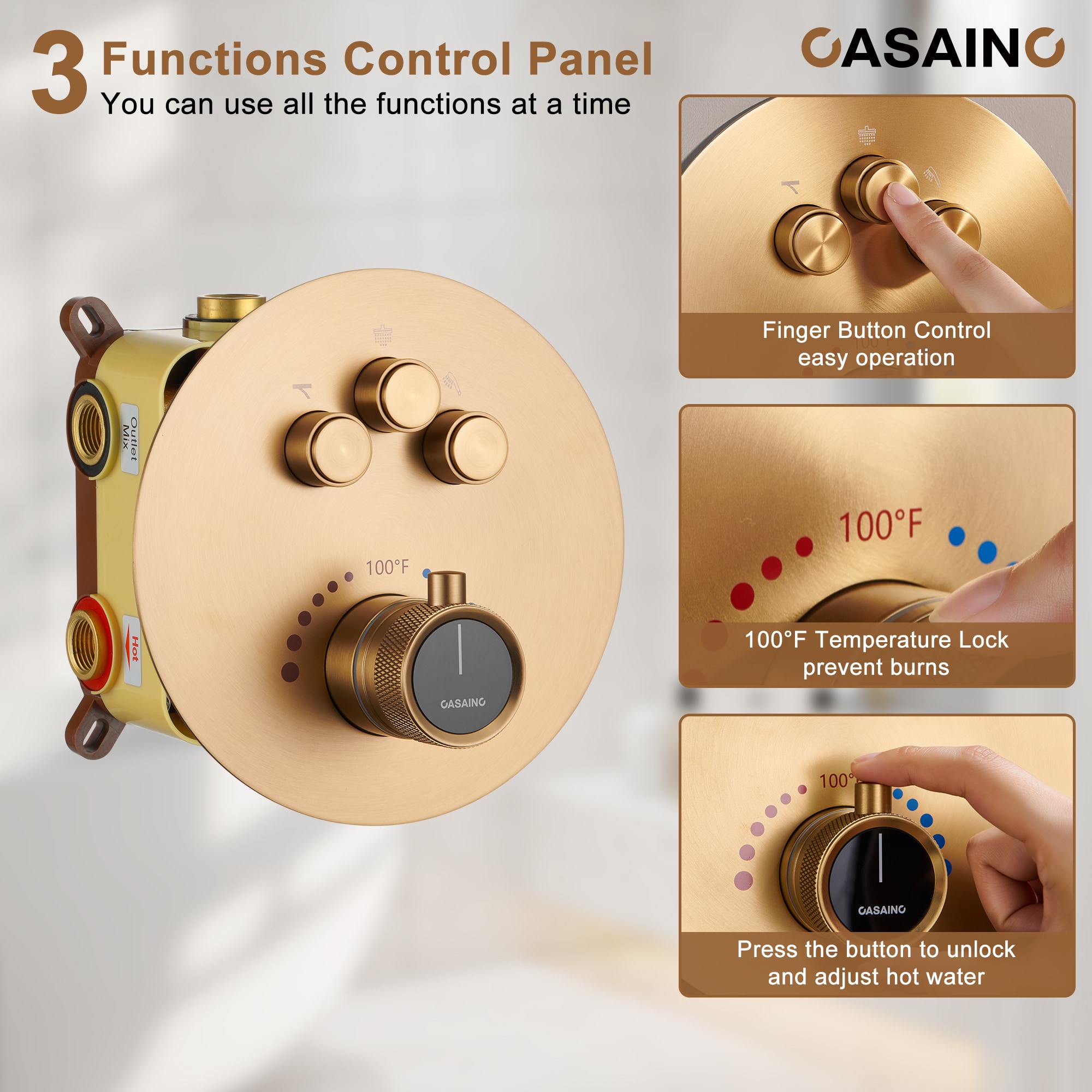 CASAINC CS6220-22BG Showerhead-Bar-Panels - View #7