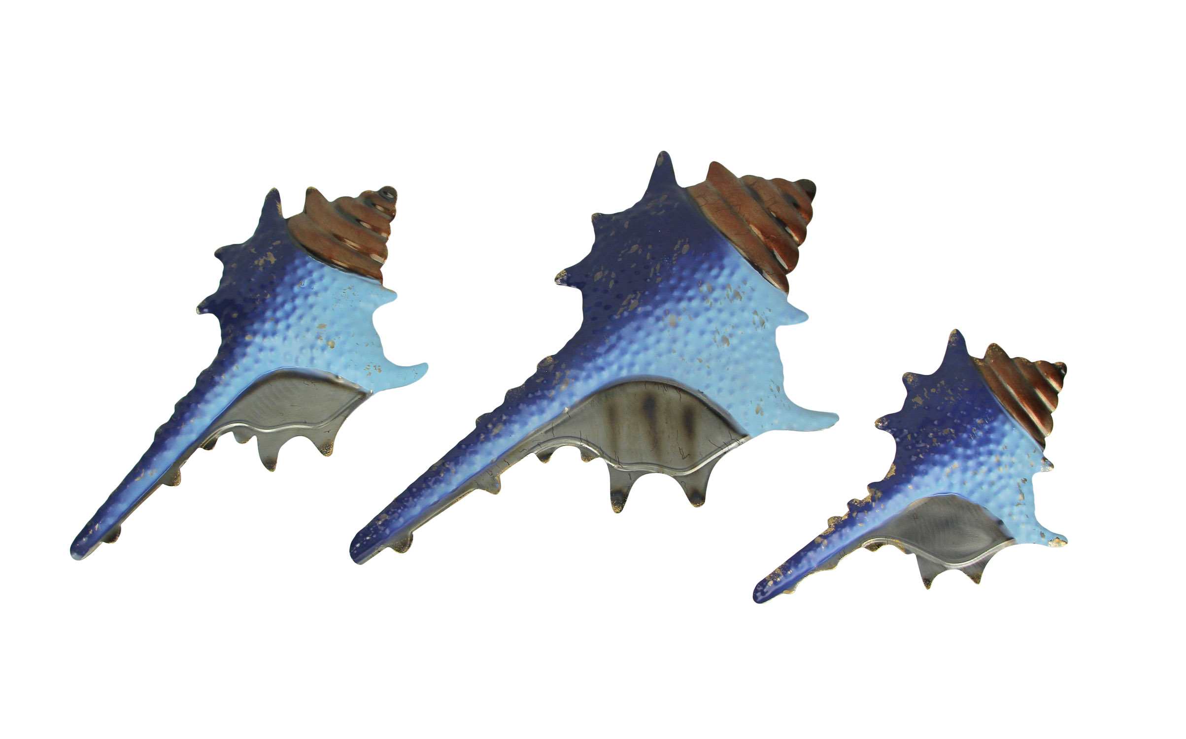 Mayrich Company MRC-34914 Set of 3 Blue Metal Seashell Decorations Wall Hanging Sculpture Beach Home Decor