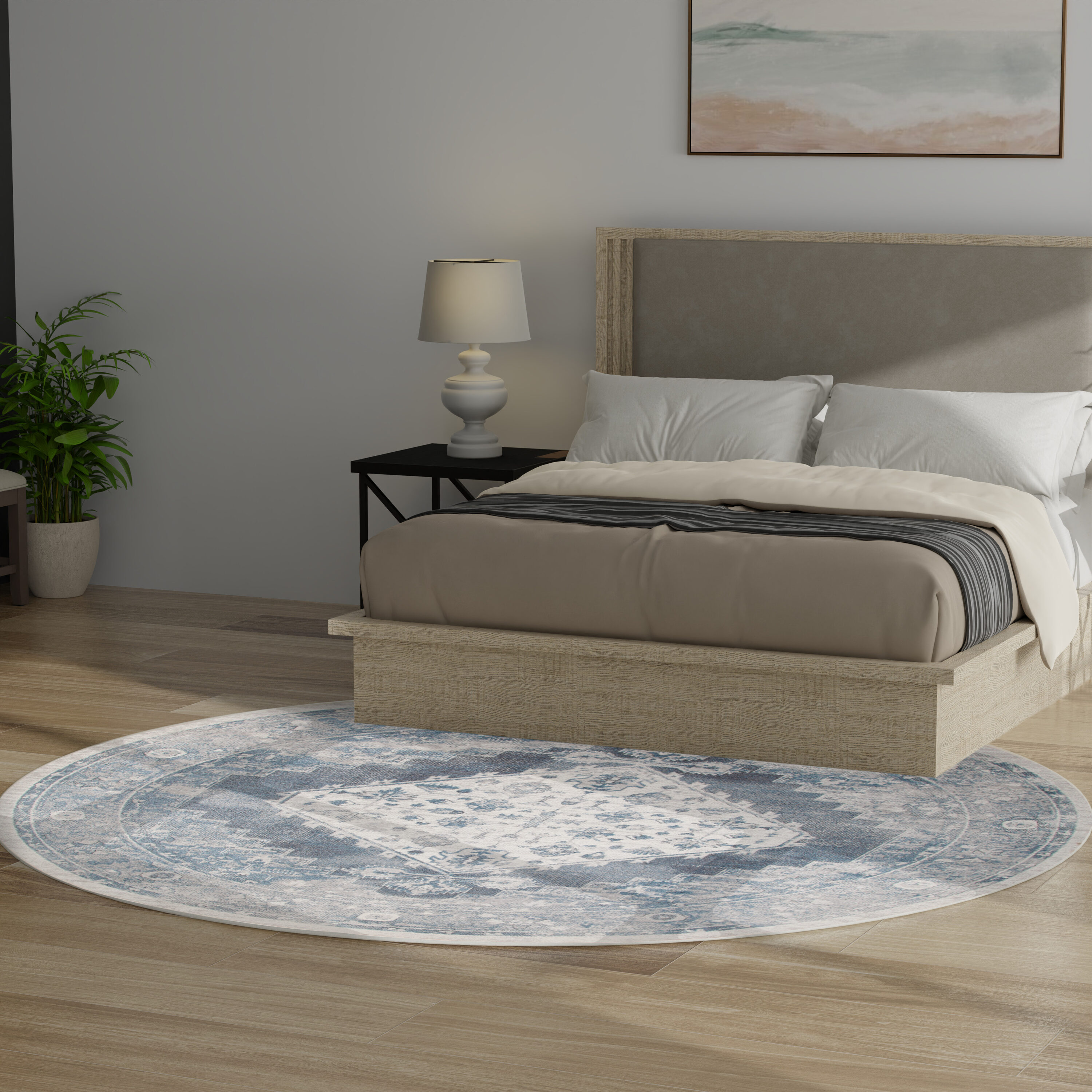 Nourison Home 099446979841 Astra Machine Washable 8 x 8 (ft) Loomed Polyester Blue Ivory Round Indoor Medallion Persian Machine washable Area rug
