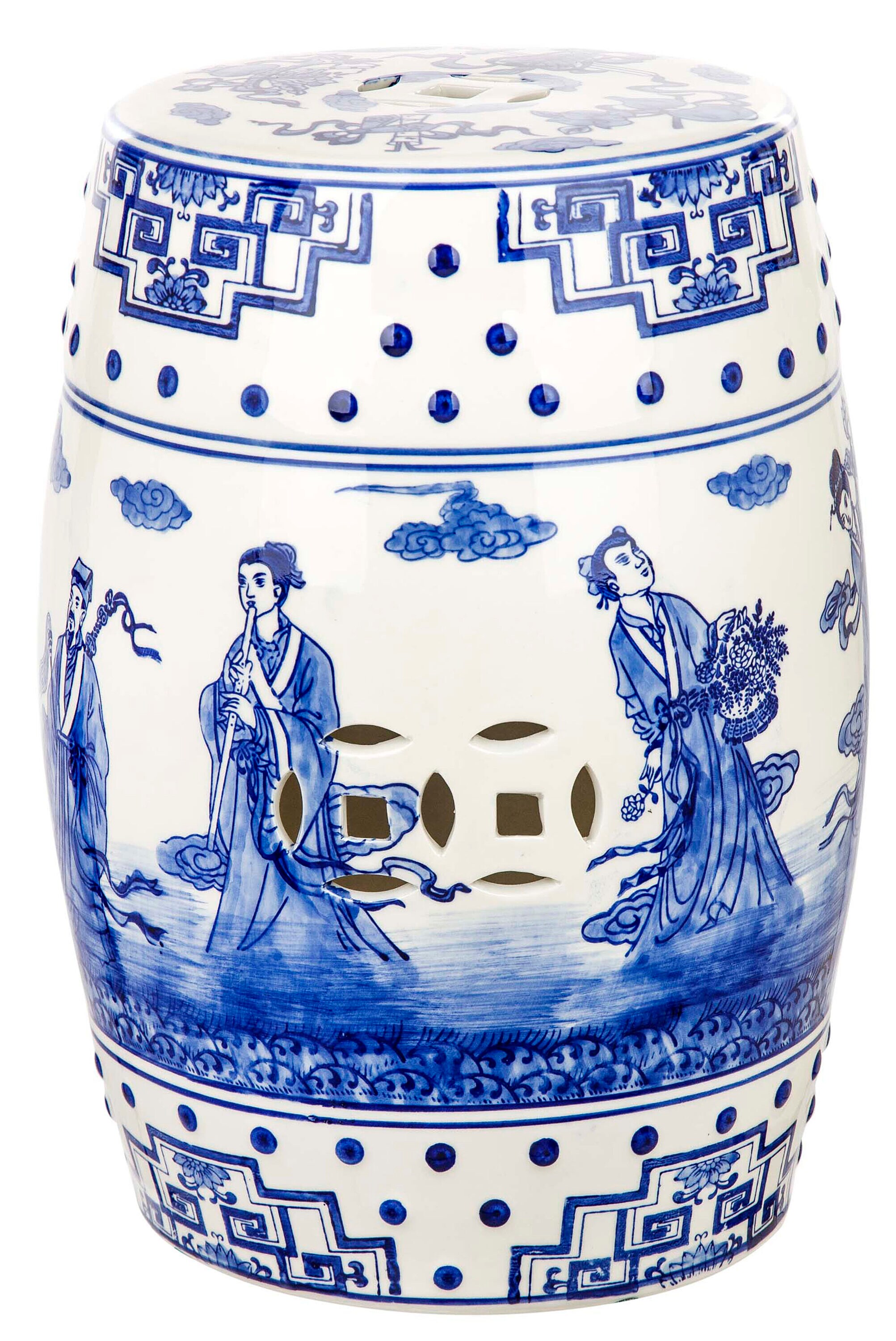 Safavieh 18-in Blue/White Ceramic Barrel Garden Stool #ACS4555A