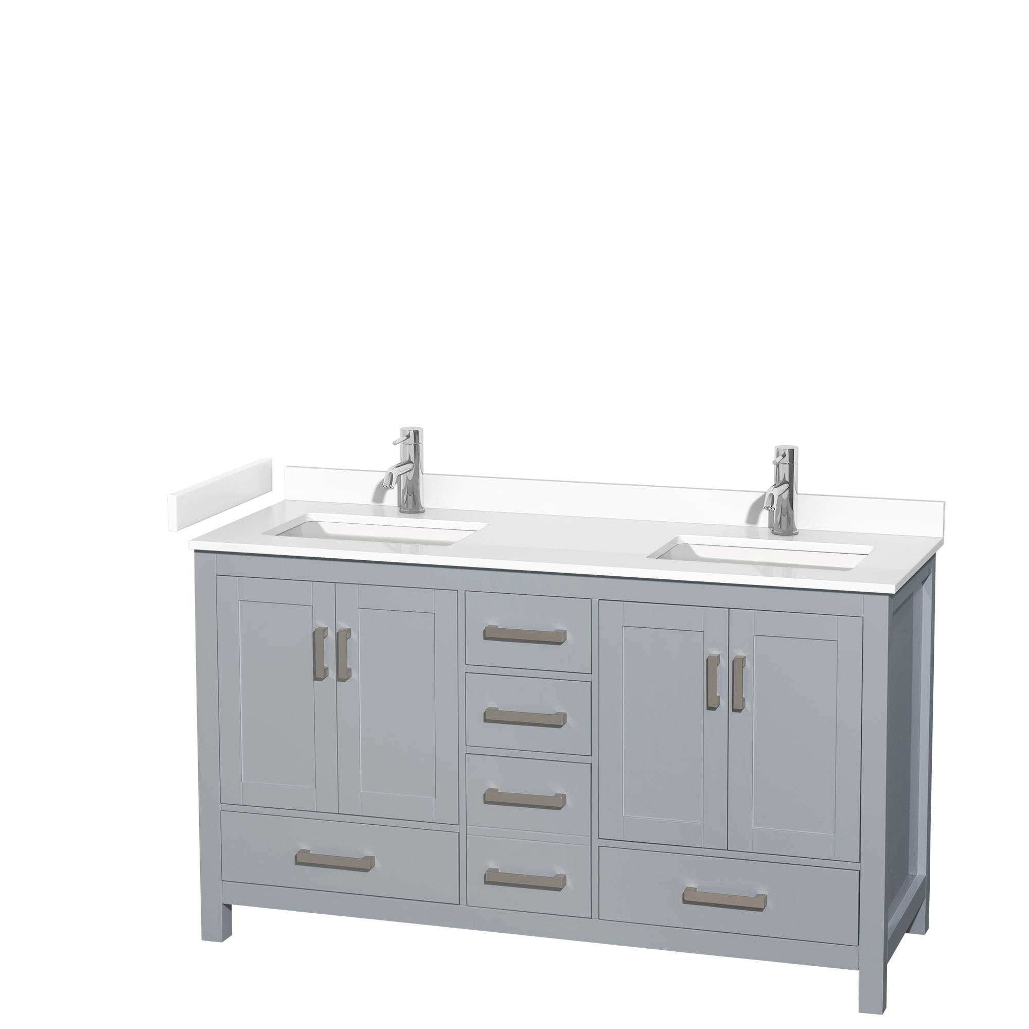 Wyndham Collection WCS141460DGYWCUNSMXX Sheffield 60-in Gray with Brushed Chrome Trim Undermount Double sink Bathroom Vanity with White Cultured Marble Cultured marble Top