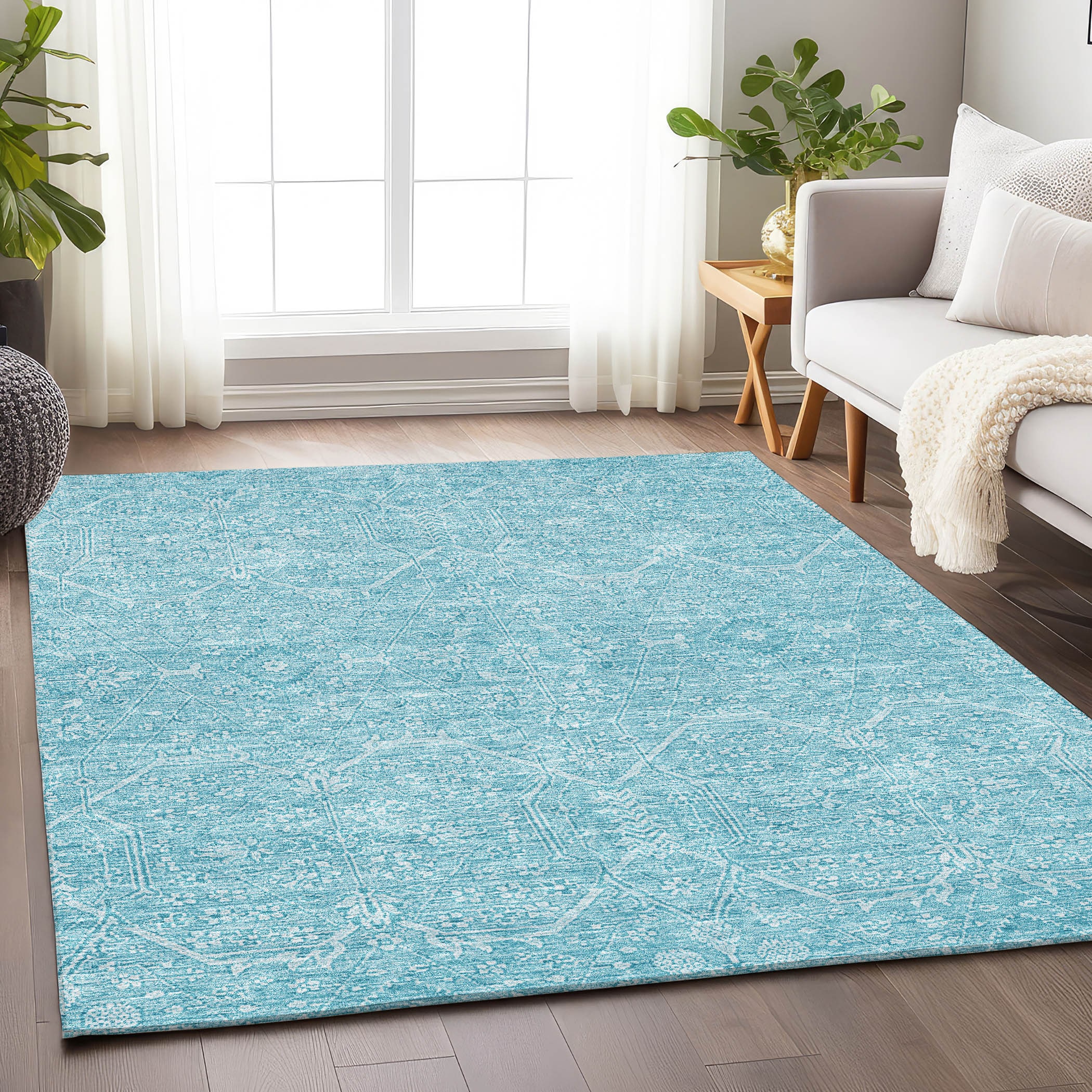 Addison Rugs ACN1224SK5X8 Chantille ACN1224SK 5 x 7 (ft) Polyester Sky Rectangular Indoor/Outdoor Geometric Machine washable Area rug
