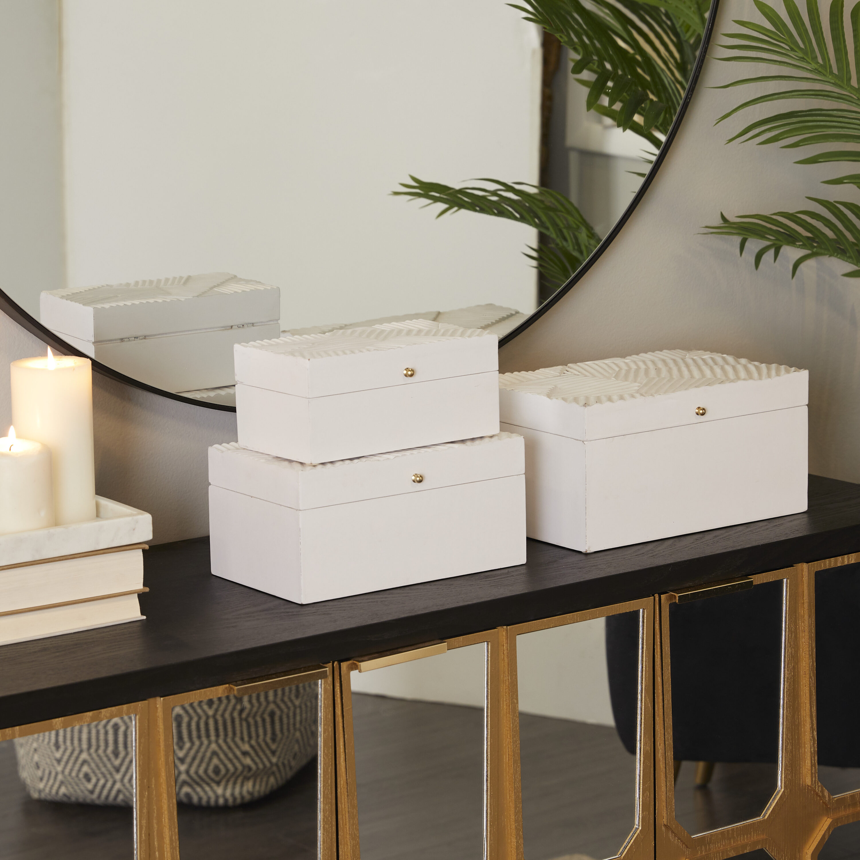 The Novogratz 74628 3 -Pack White Wood Modern Decorative box