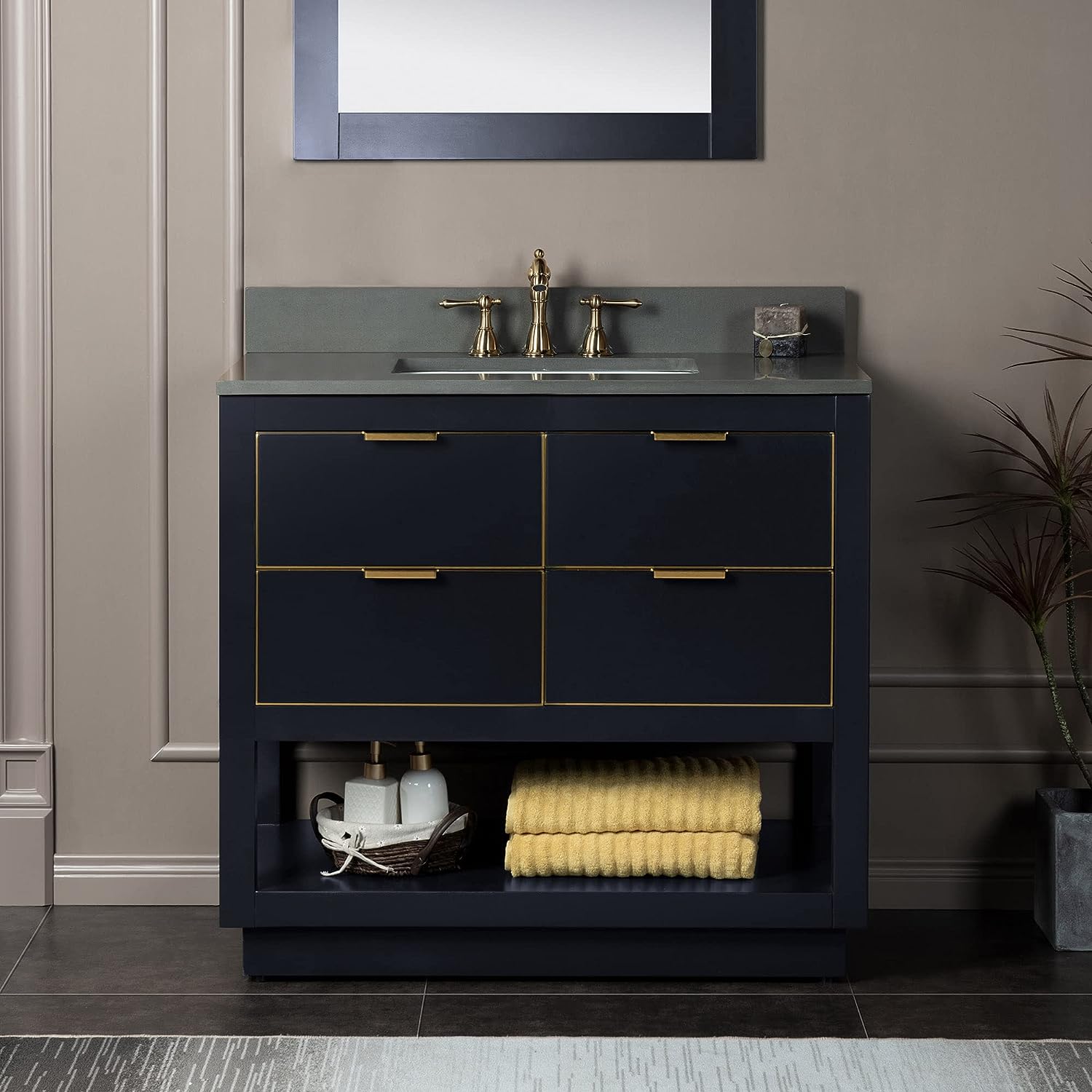Woodbridge LVT1280 36-in Gray with Gold Trim Undermount Single Sink Bathroom Vanity with Dark Gray Engineered Stone Top