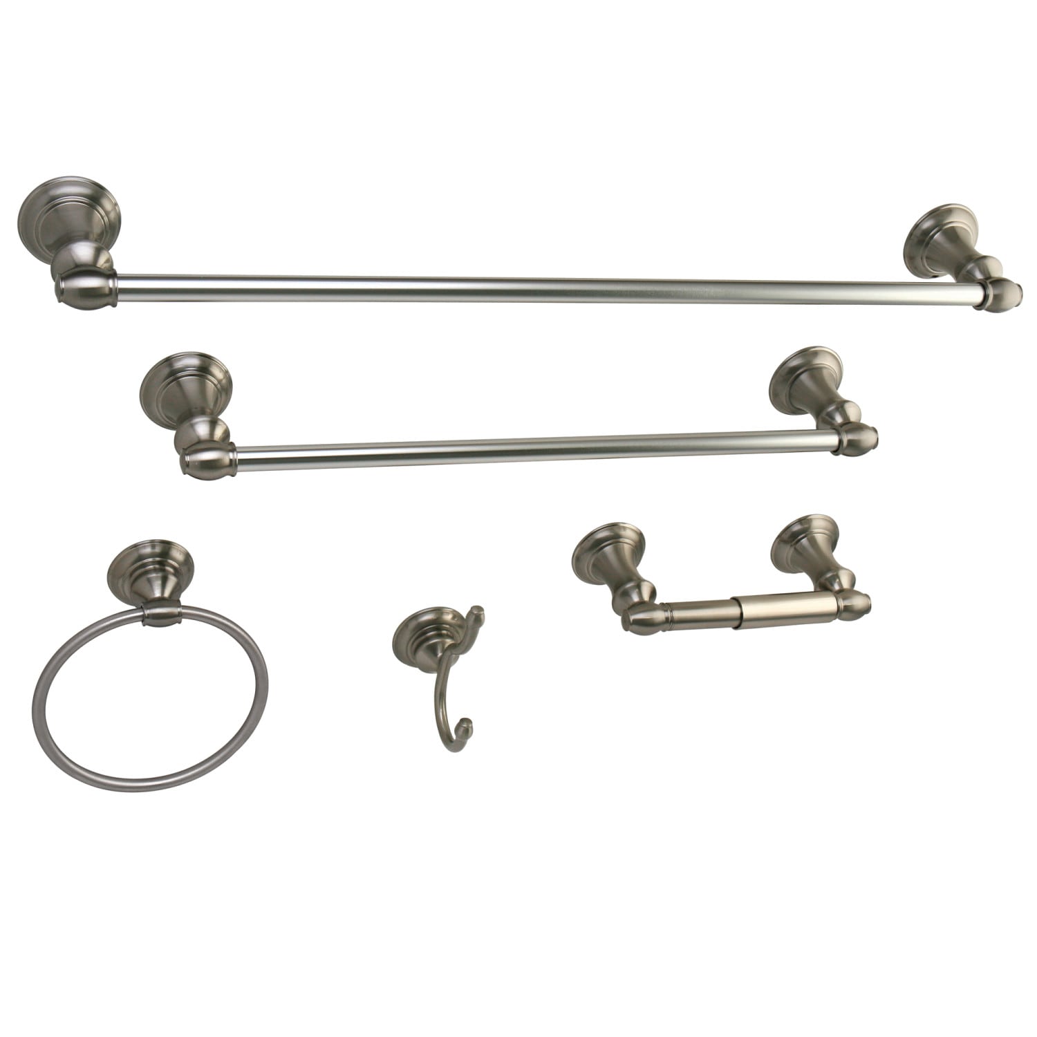 Kingston Brass 5 Piece Brushed Nickel Decorative Bathroom Hardware Set With Towel Bar Toilet 5664