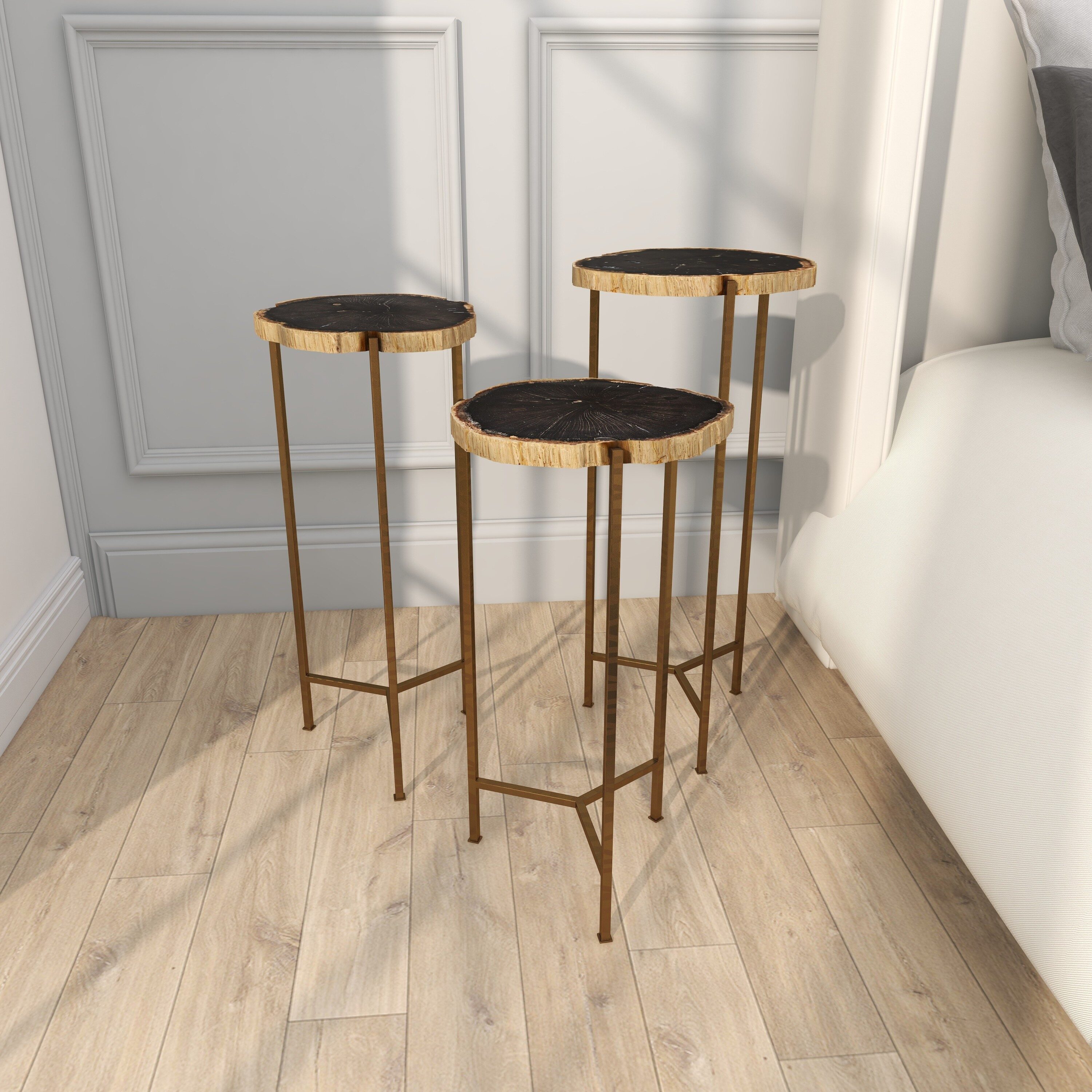 Grayson Lane 91966 12-Inches W x 26-Inches H Gold Petrified Wood with Gold Base Wood Round Modern End Table