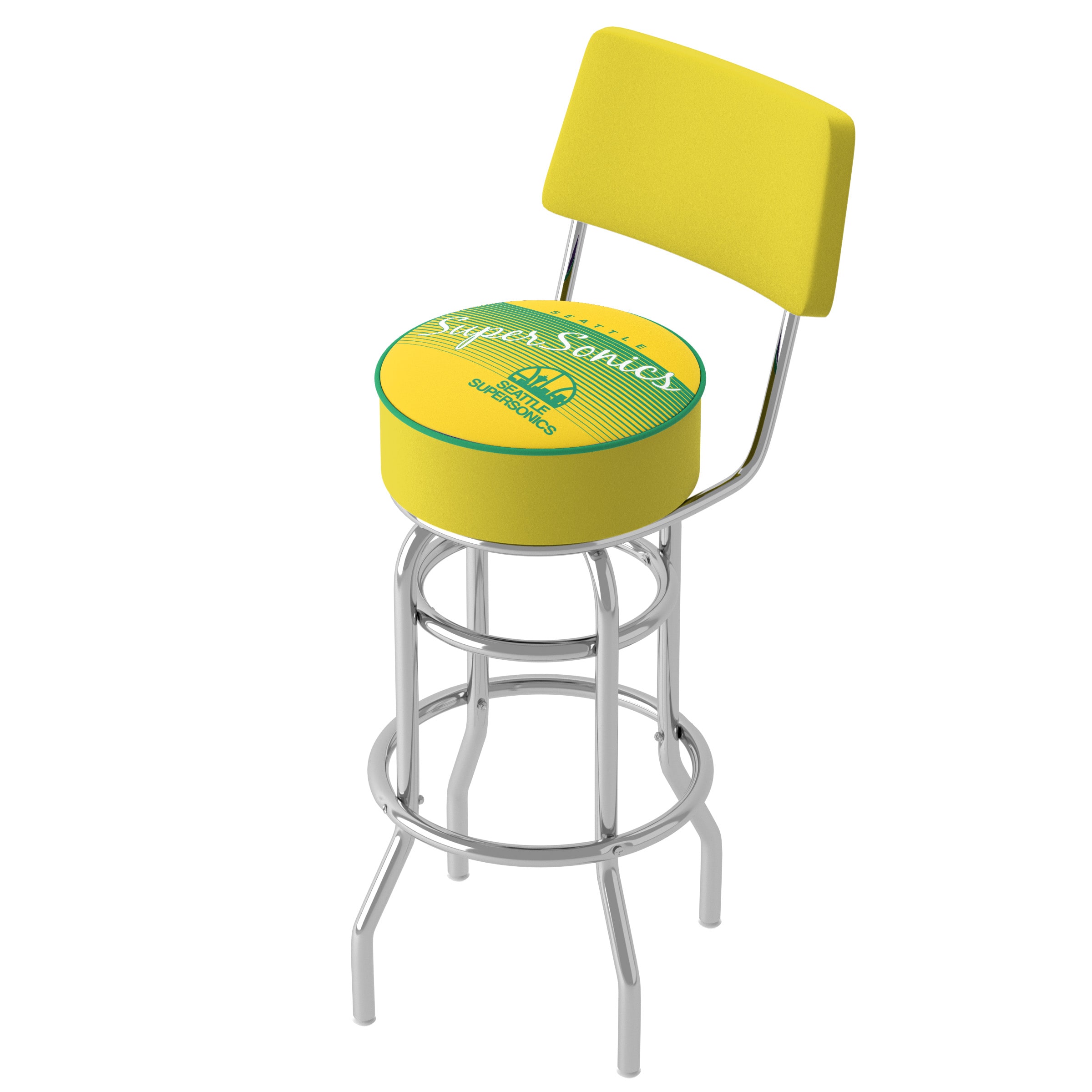 Trademark Gameroom NBA1100HC-SSS-TWN Seattle Super Sonics 31-in H Bar height (28-in to 33-in) Round Seat Upholstered Swivel Metal Back Bar Stool Back