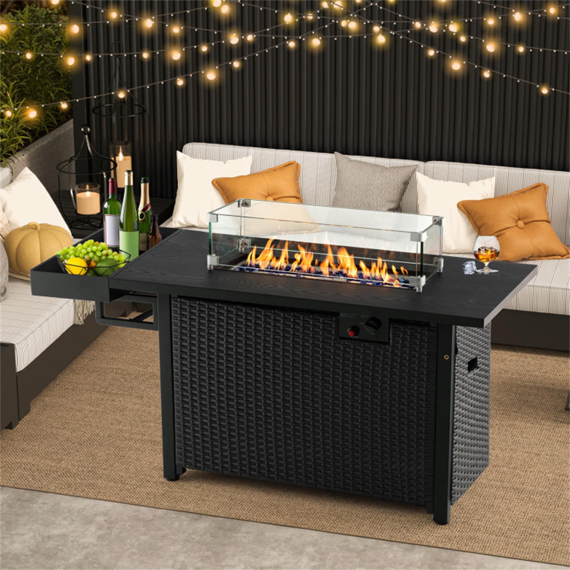 52-in W Black Portable Stainless Steel Rectangle Tabletop Propane Gas Fire Pit Table | - BABOOM BOM-70366-CO