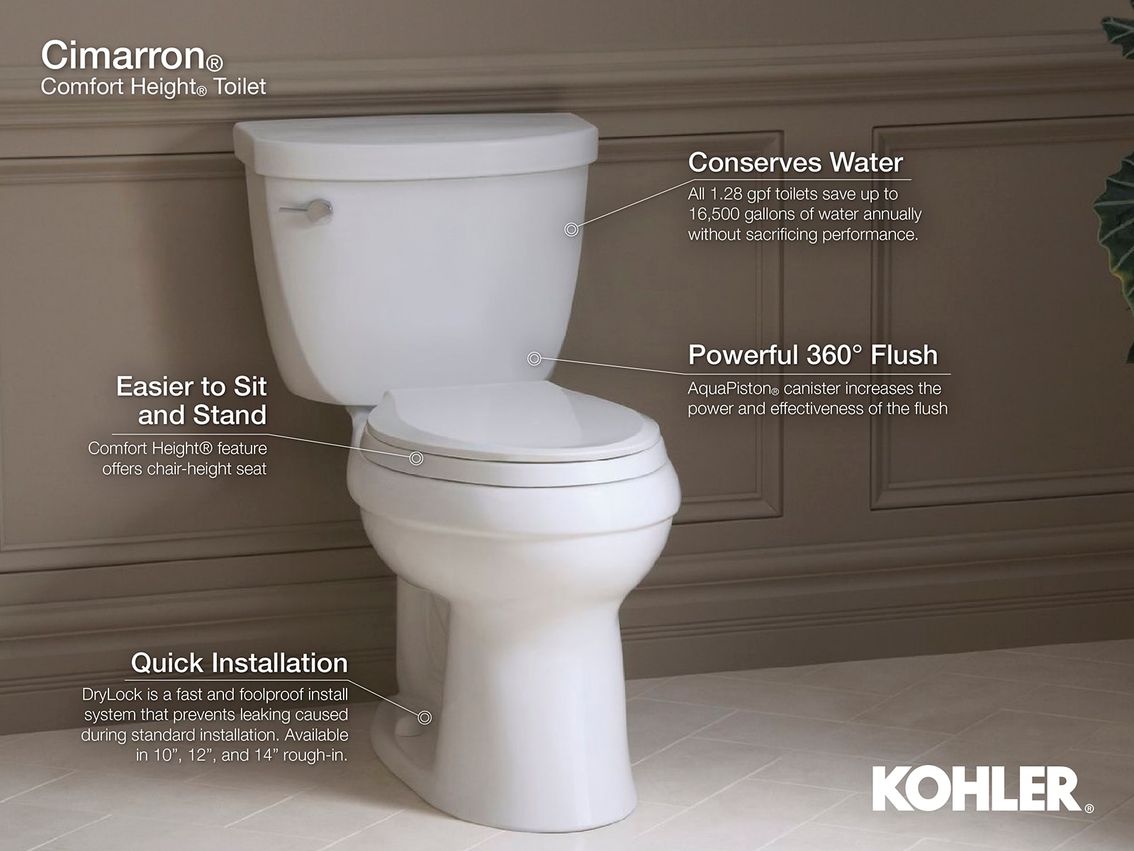 KOHLER Cimarron Black Elongated Chair Height Toilet Bowl 12-in Rough-In ...