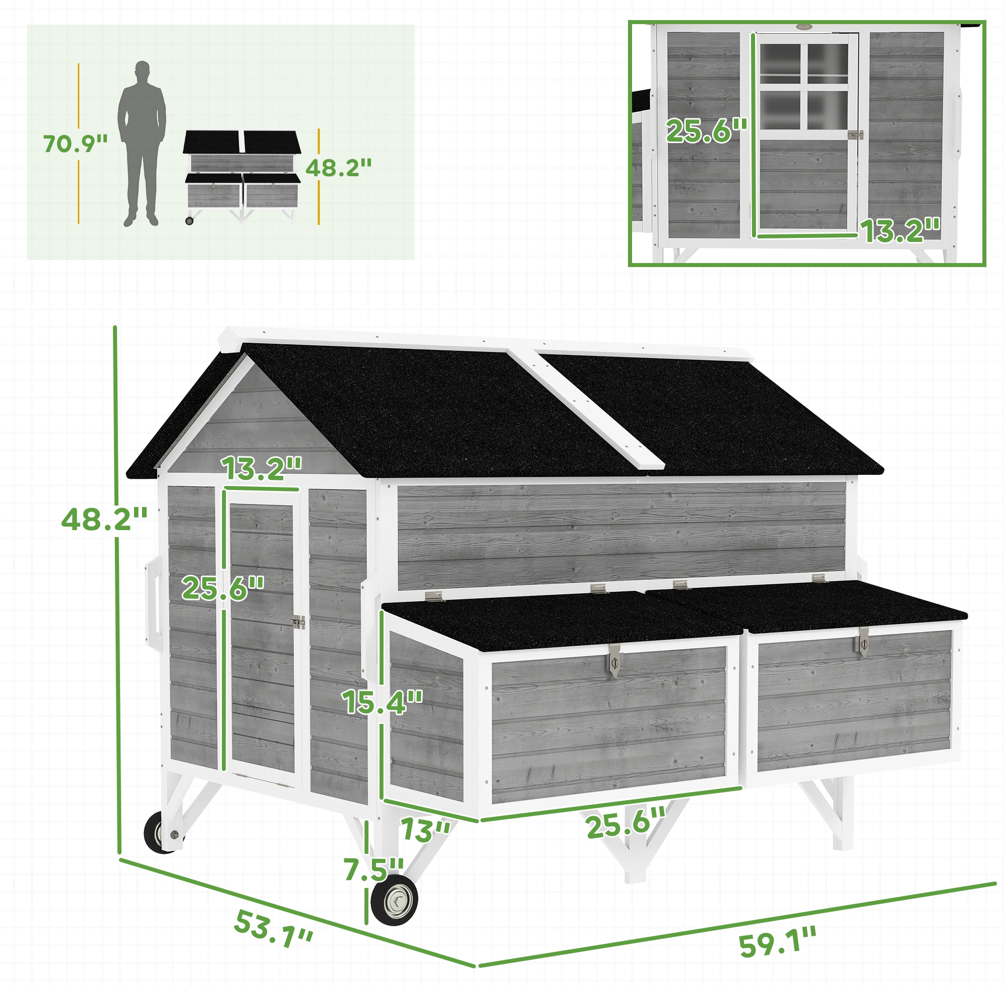 PawHut D51-450V00GY Chicken-Coops-Rabbit-Hutches - Thumbnail View #3