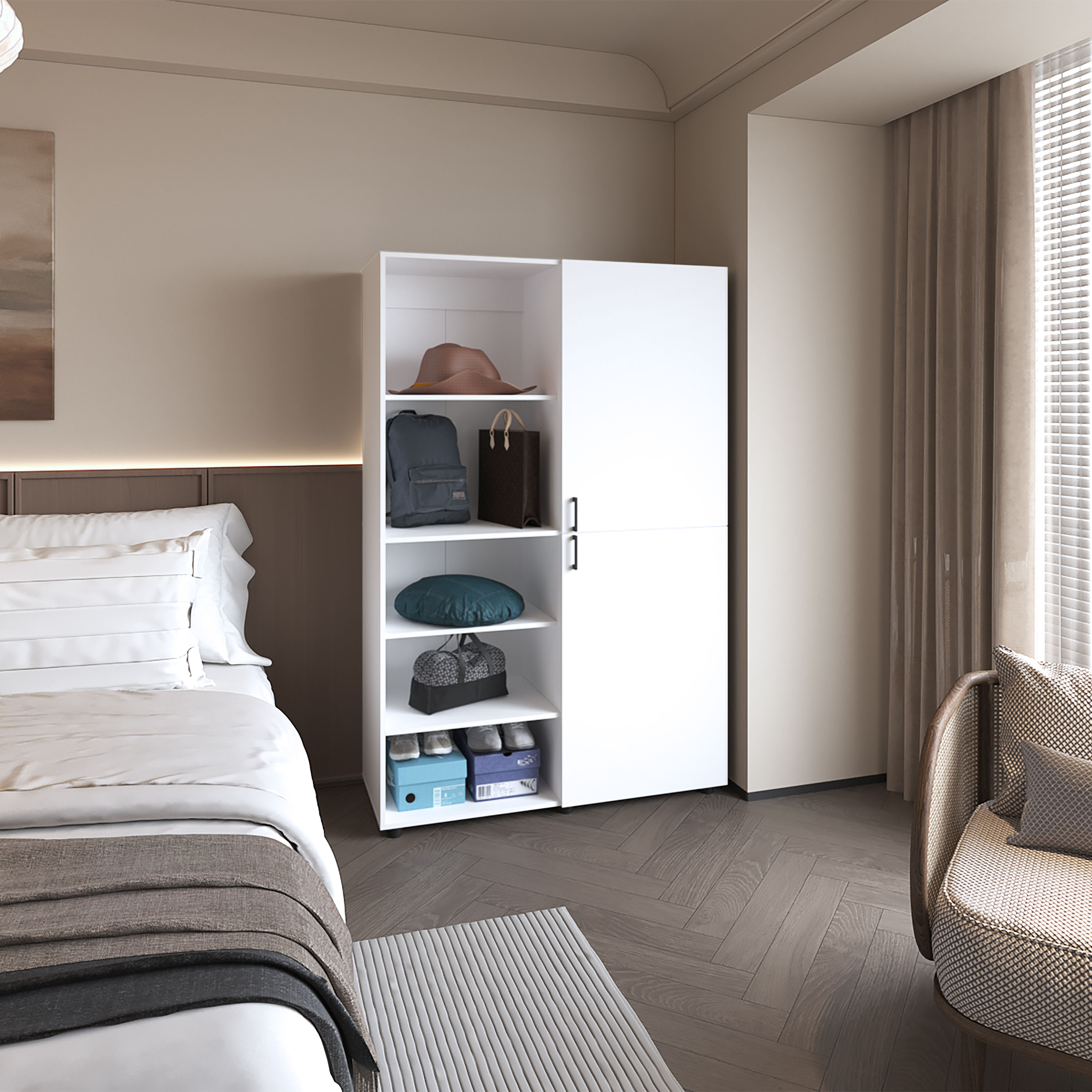 LOVMOR - Ollie 2-Door Wardrobe with Open Storage White