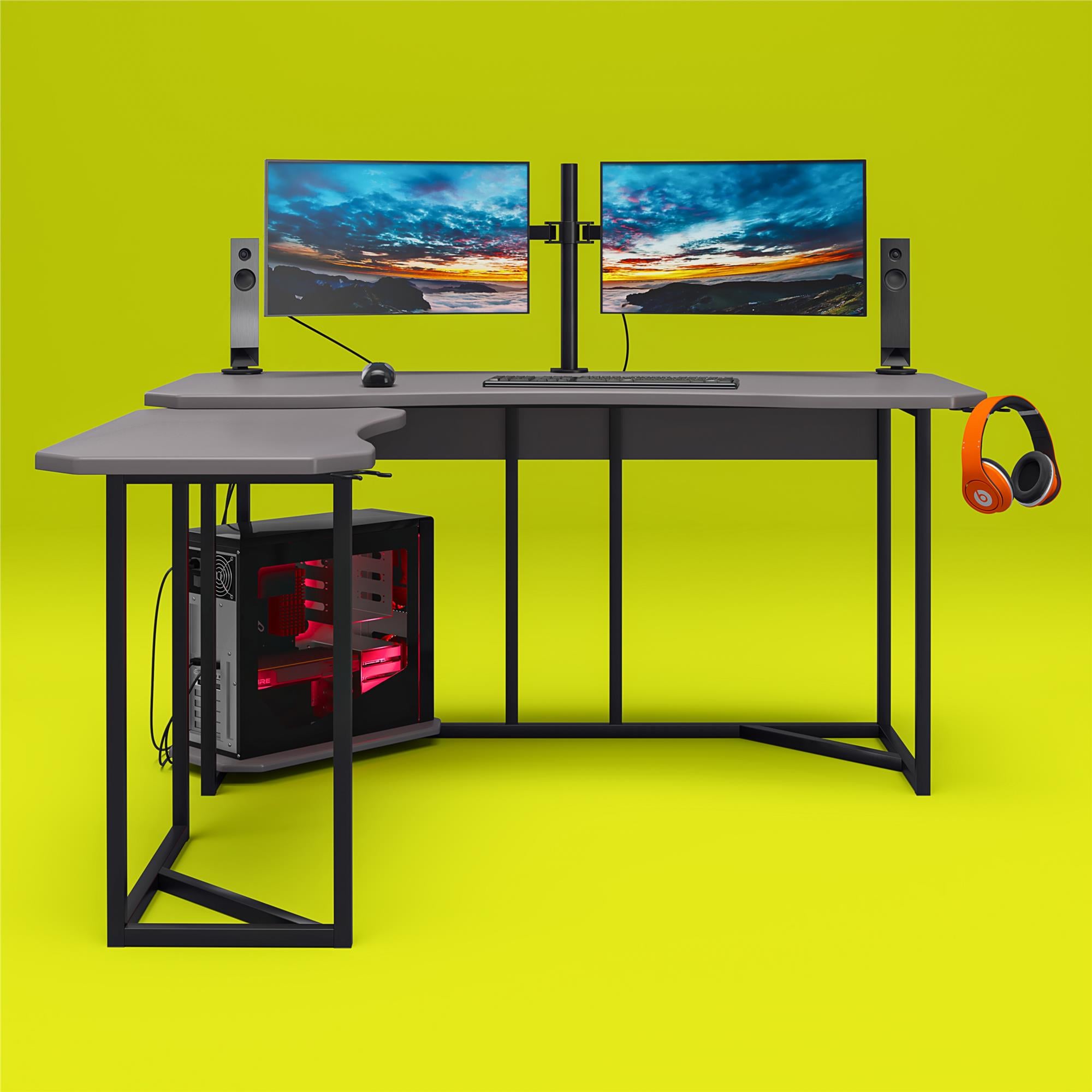 Ntense Quest Reversible L-Shape Gaming Desk with XL CPU Stand in Gray