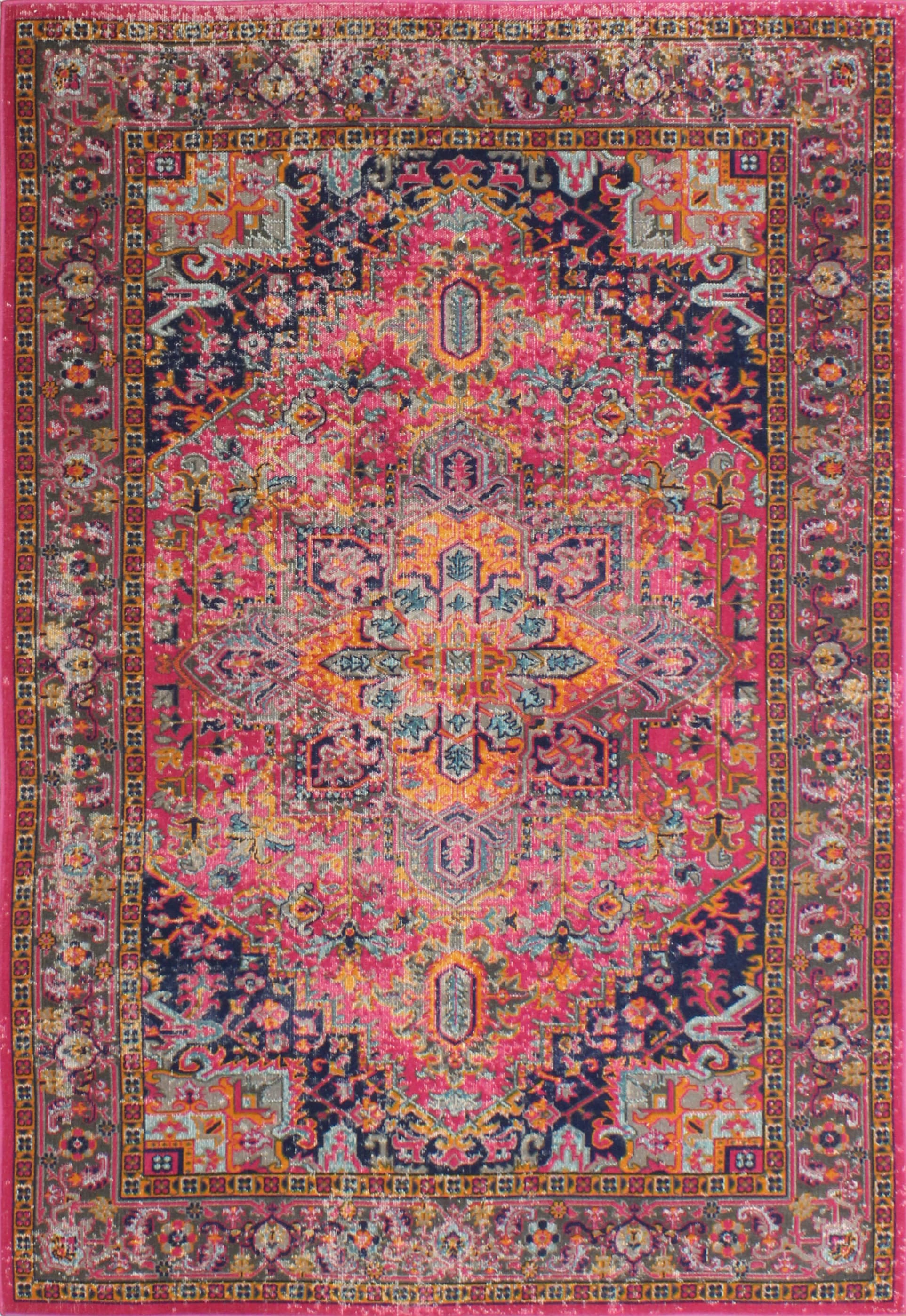 Bashian 649652241456 8 x 10 (ft) Woven Cotton Fuchsia Rectangular Indoor Floral/Botanical Farmhouse/Cottage Area rug
