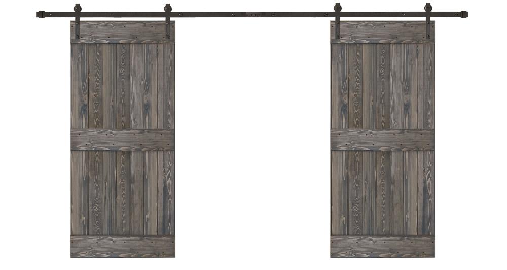 Creative Entryways BPCP2120-6484-10B 64-in x 84-in Charcoal Mid-Bar Pine Wood Solid core Double Barn Door (Hardware Included)