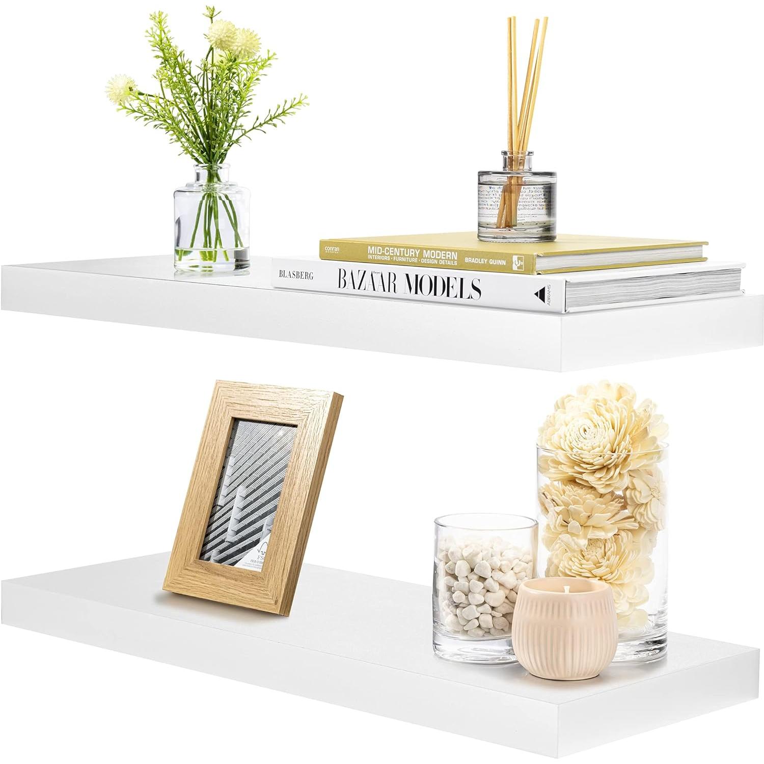 SORBUS WD-FLT-WH 9.25-Inches L x 9.25-Inches D x 1.5-Inches H White Wood Rectangular Floating shelf 3 Decorative Shelves