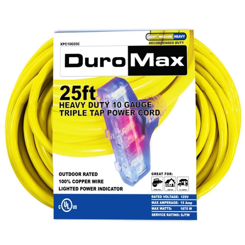 DuroMax 25-ft 10/3-Prong Indoor/Outdoor Heavy Duty Lighted Extension Cord  in the Extension Cords department at