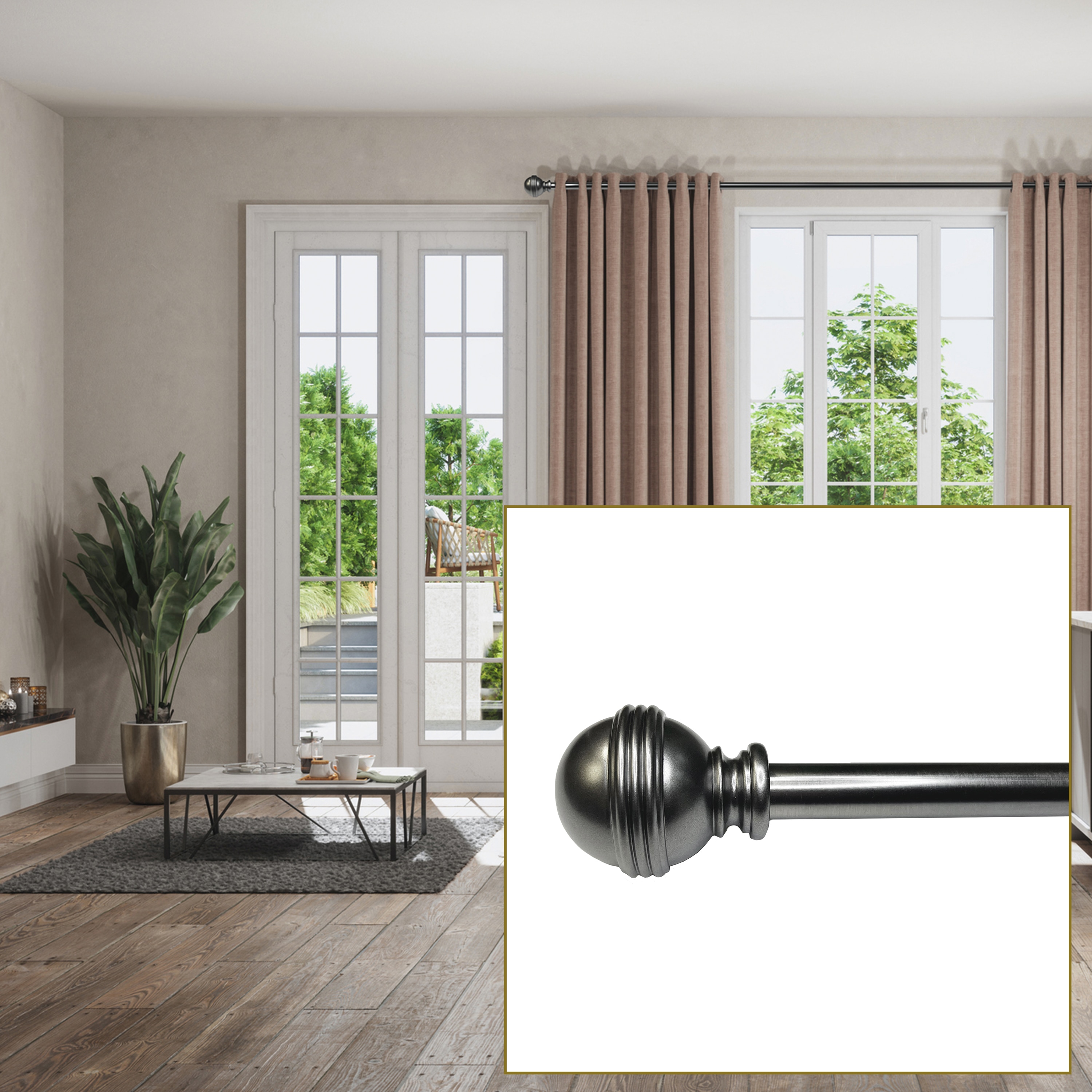 Versailles Adjustable Slate Steel Curtain Rod with Finial 36"-72"