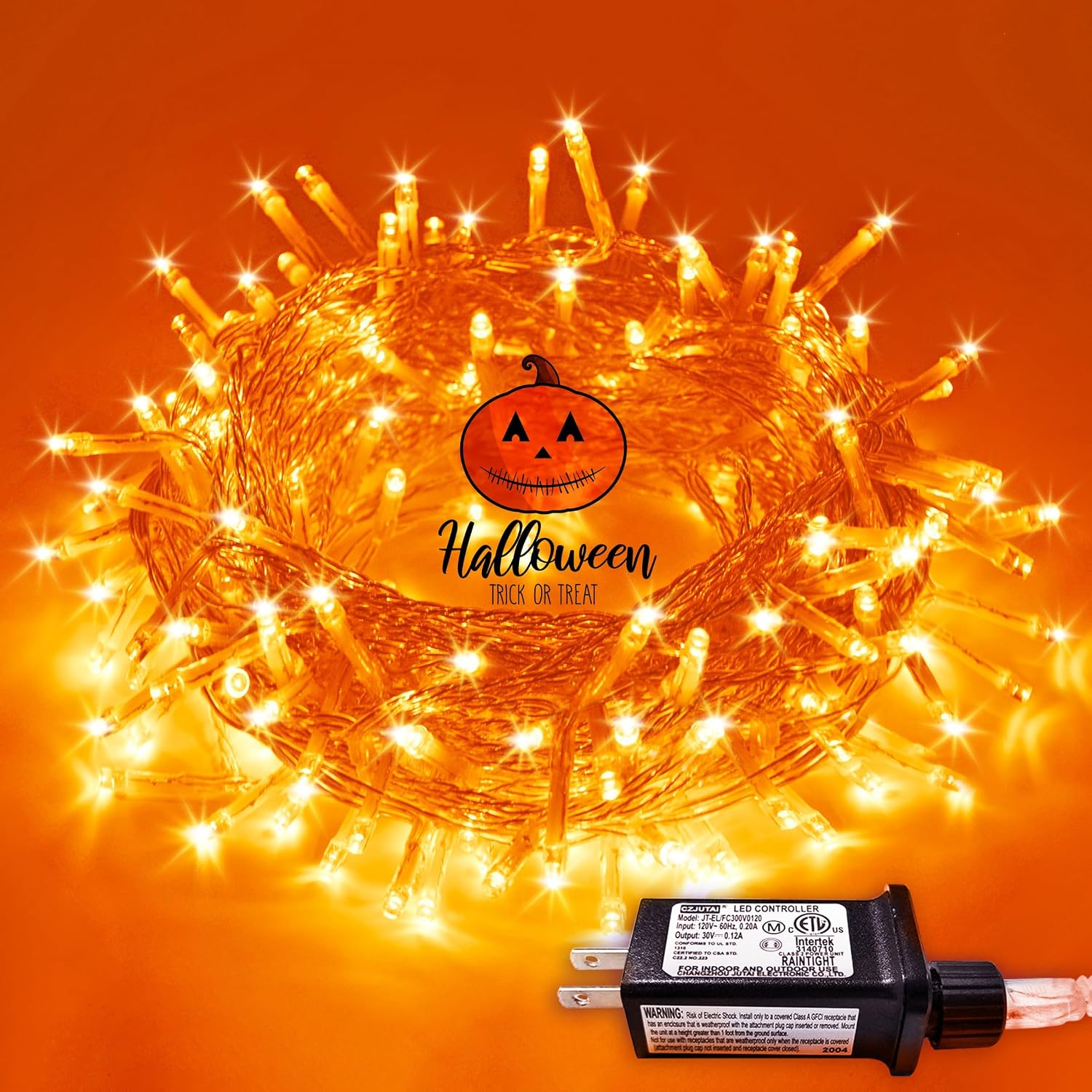 ZHANYIGY 200 LED Orange Halloween String Lights Outdoor Indoor Plug in Connectable Orange Christmas Lights Clear Wire Fall Light for Fireplace Tree Garden Patio Thanksgiving Fall Halloween Decor