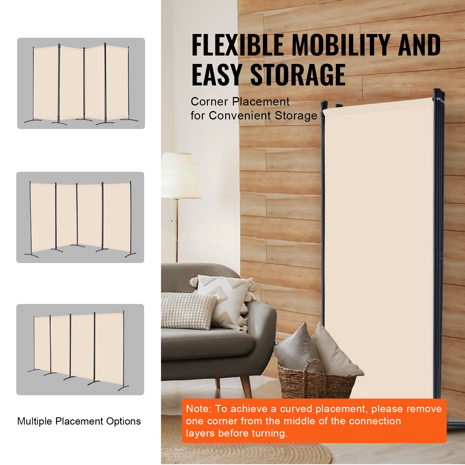 JUSHUA Room Divider 4 Panel Room Divider Folding Privacy Screen and ...