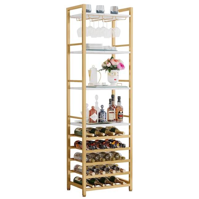 Tribesigns 20 Bottle Faux Marble Veneer White And Gold Metal Wine Rack In The Storage Department At Lowes Com