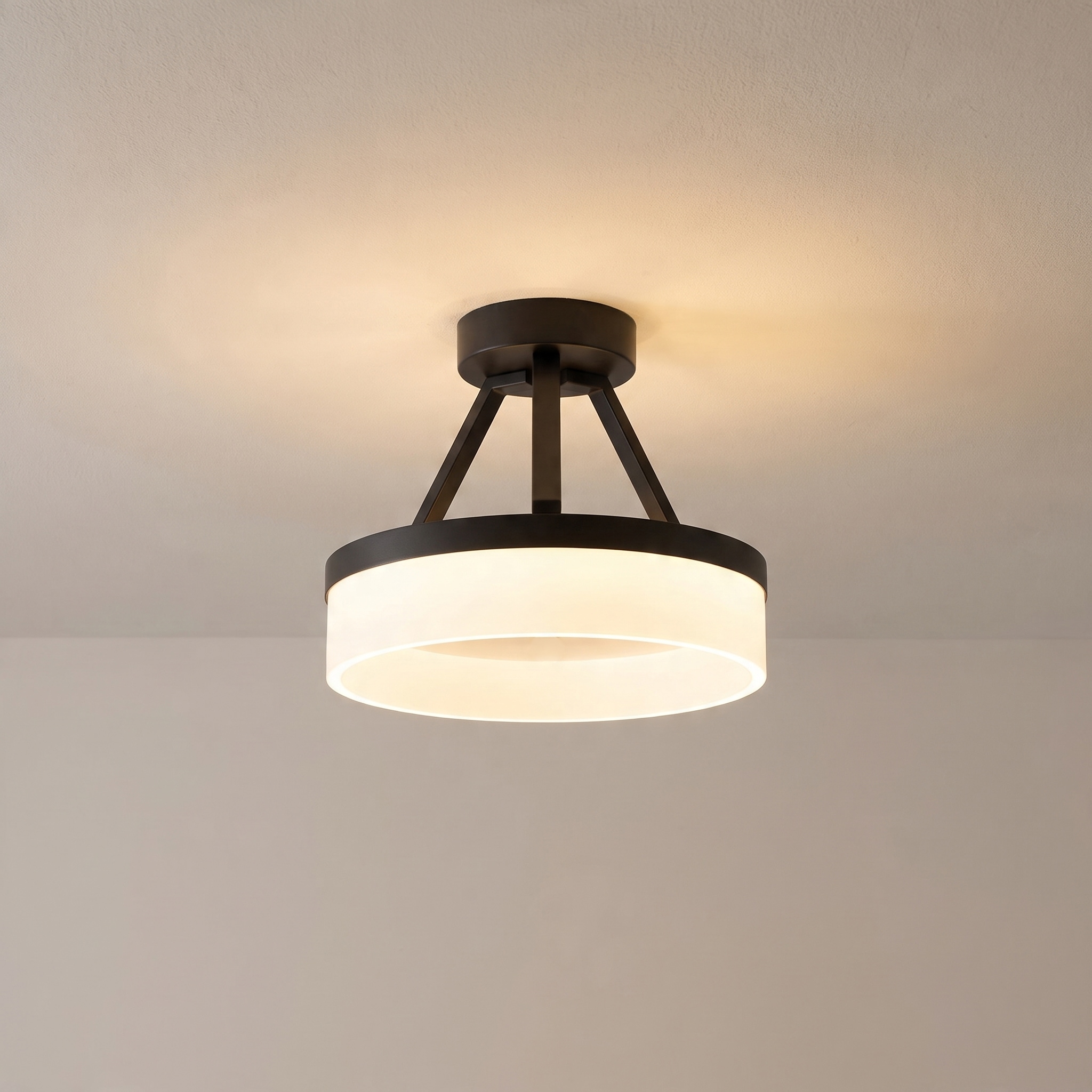 Lynnpark 11.95-in Matte Black Outdoor 1 -Light LED Semi-flush Mount Light with Acrylic Shade