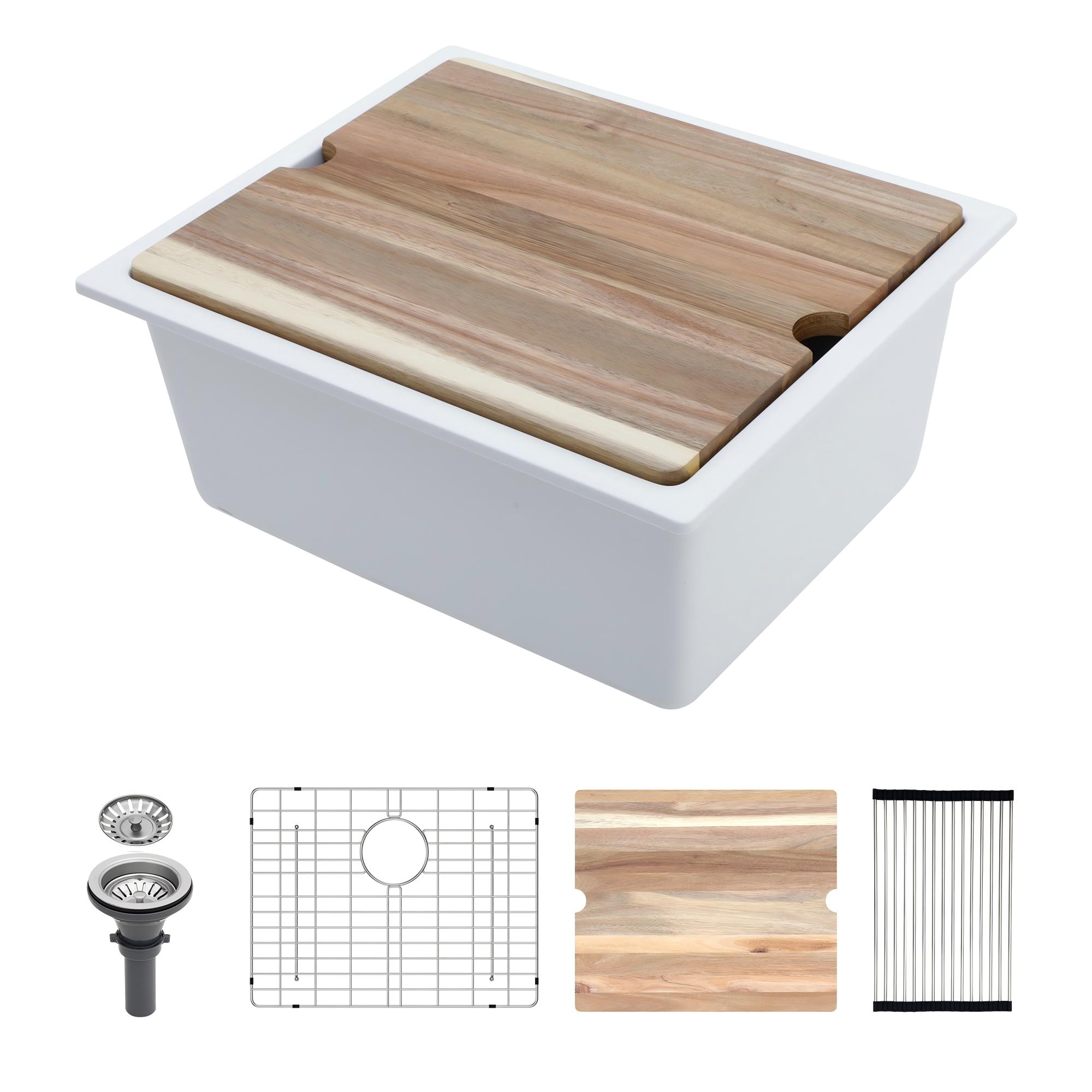 Lordear LD-SYSWHUS21 Undermount 21-in x 18-in Quartz Single bowl Workstation Kitchen Sink