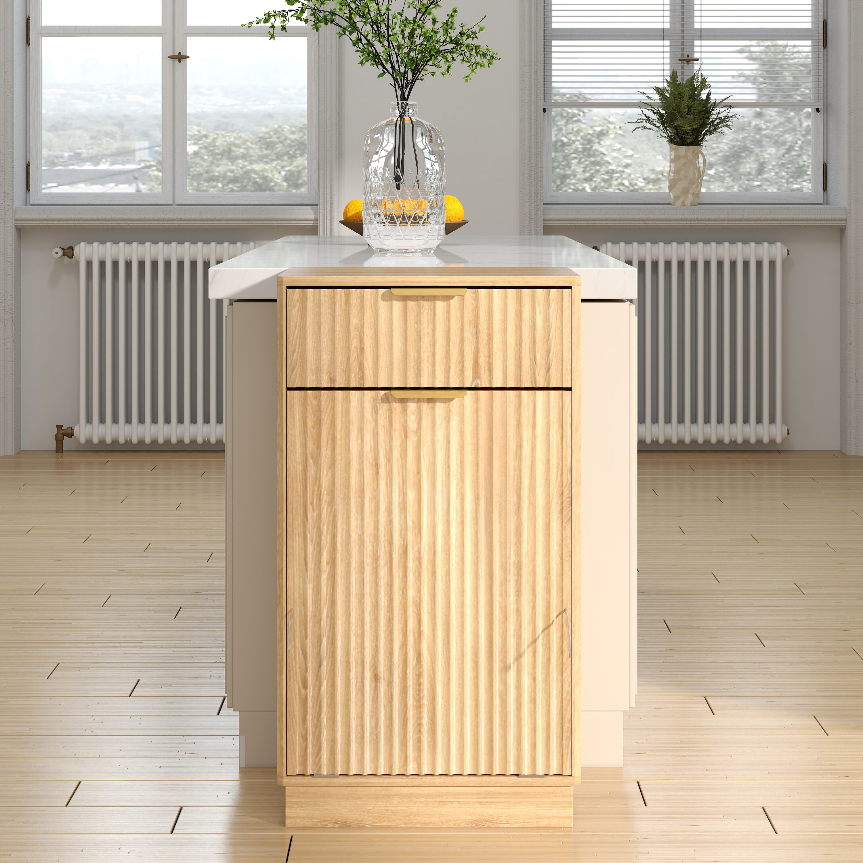 Dimakai 19-in W x 34.3-in H x 13.8-in D Brown Laminate Pull-out Trash Cabinet Base Ready to Assemble (RTA) Cabinet Flat Panel