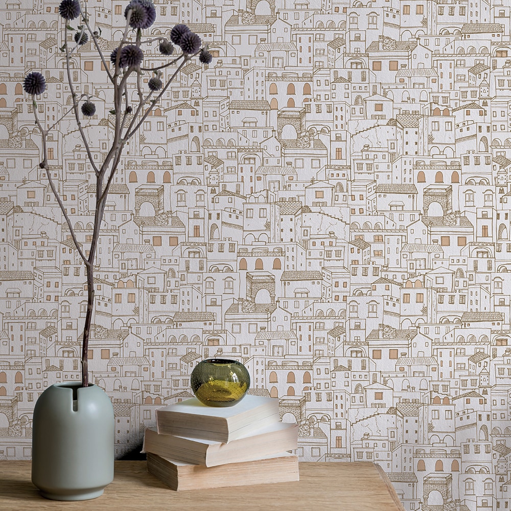 White and Gold Vinyl Peel and Stick Wallpaper Roll