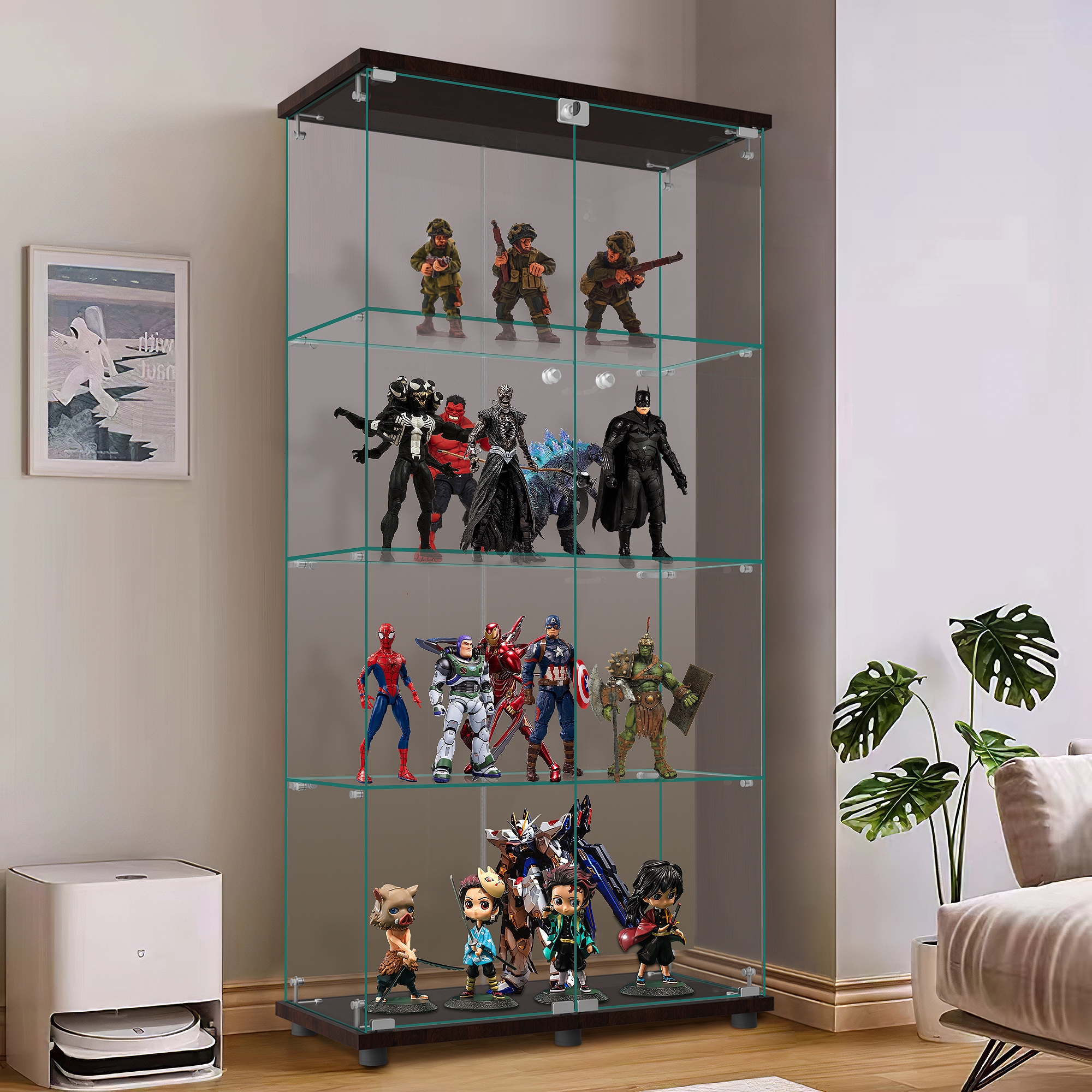 NeuType Glass Display Cabinet Glass Frame Bookshelf 32x15x65