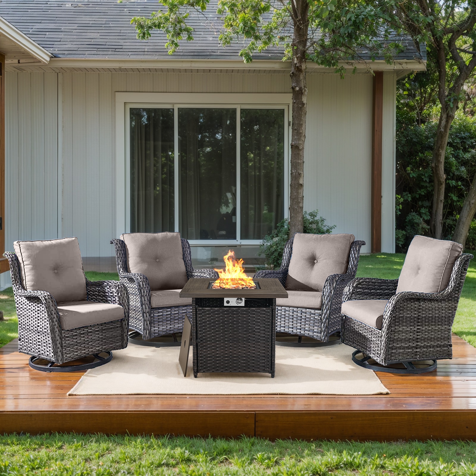  PAGXR024024099-2 PAnorama Series 5 -Piece Wicker Patio Conversation Set with Gray Cushions