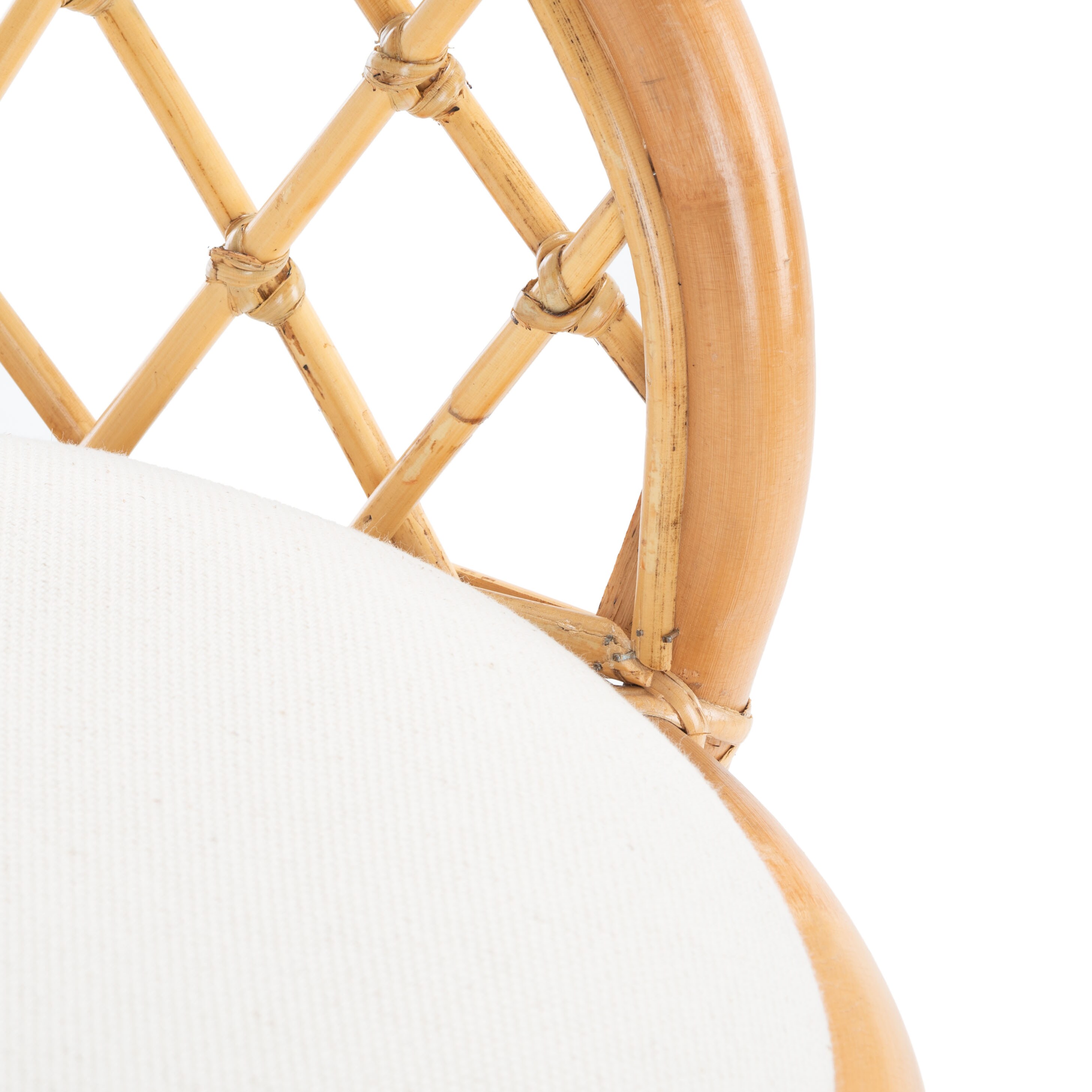 Natural Rattan Counter Stool with White Linen Cushion