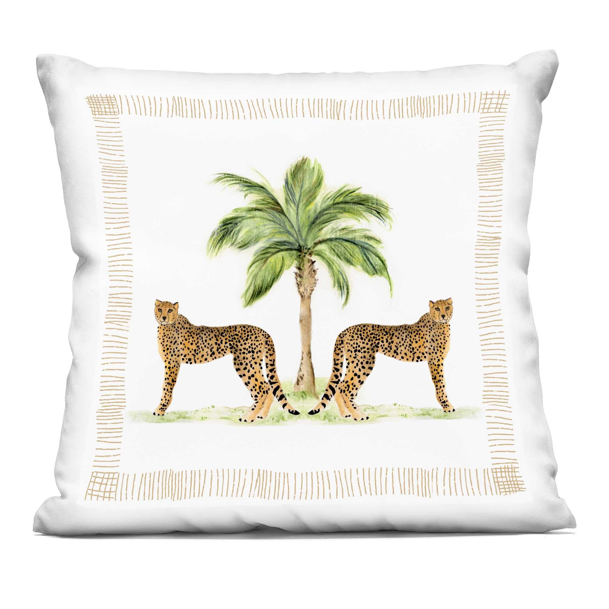 Stupell Industries PLP-272-SQW-18X18 Cheetah Duo and Palm Tree Decorative Printed Pillow Design by Janet Tava