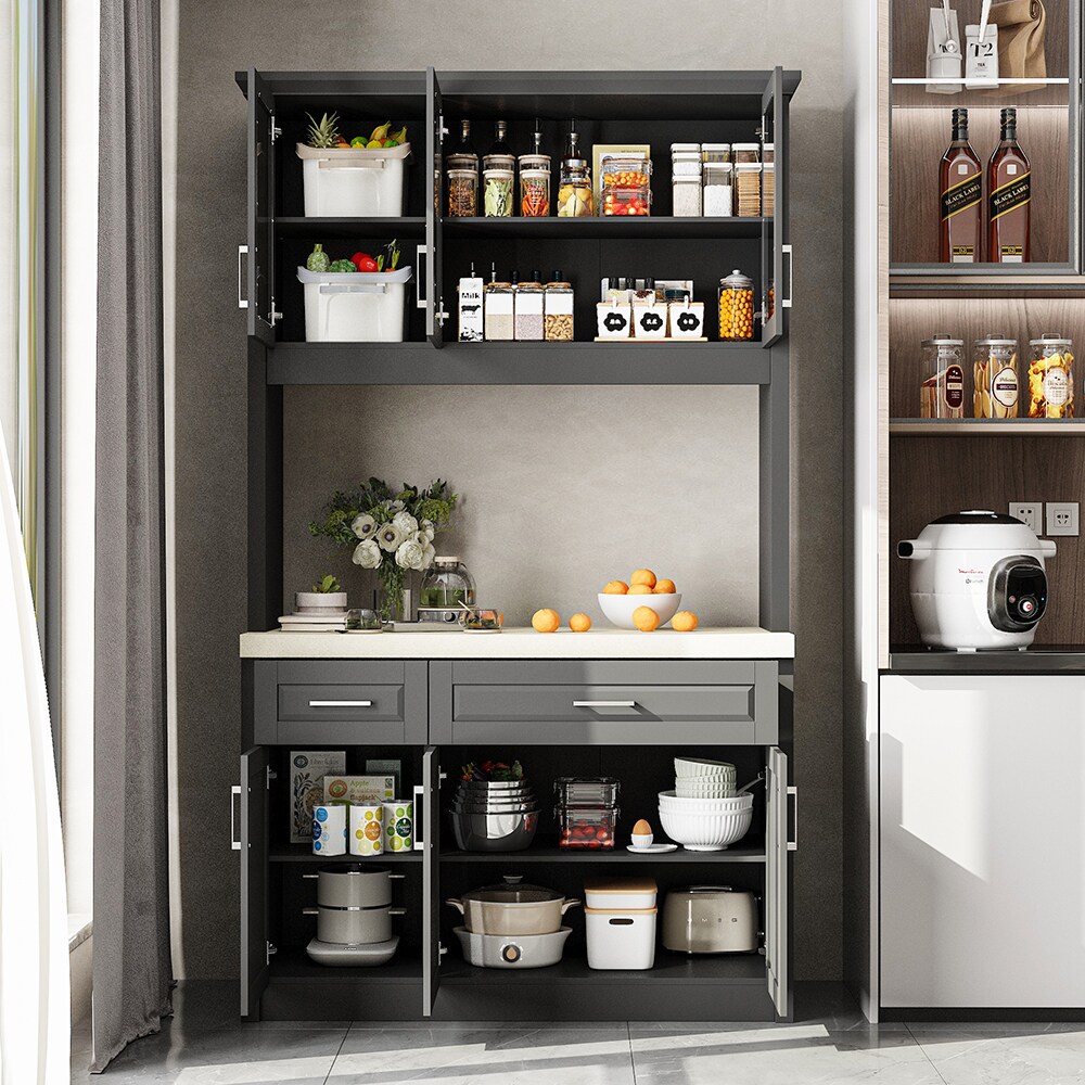 FUFU&GAGA Contemporary/Modern Black Kitchen hutch with Wine Storage in ...