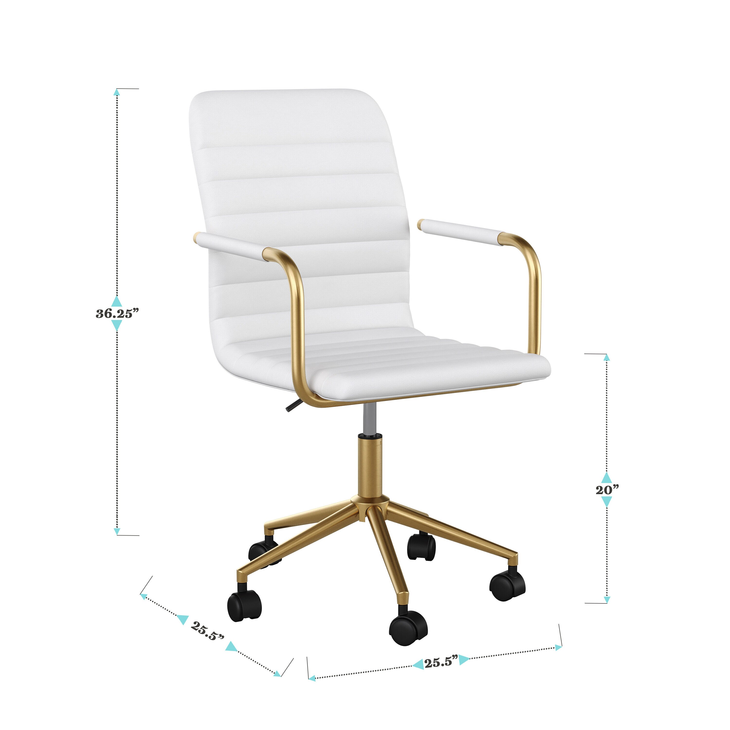 White Faux Leather Executive Swivel Office Chair with Brass Frame