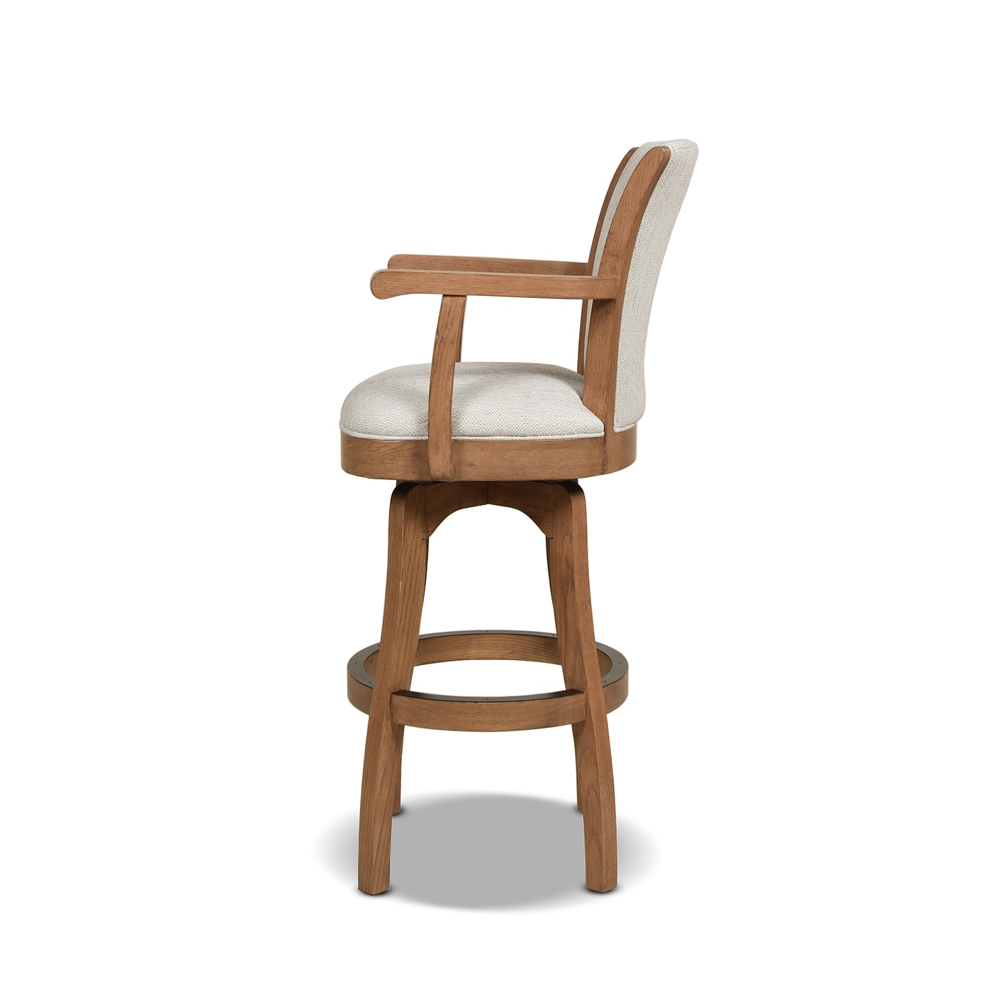 Williams 31'' White Leather Swivel Bar Stool with Oak Armrests