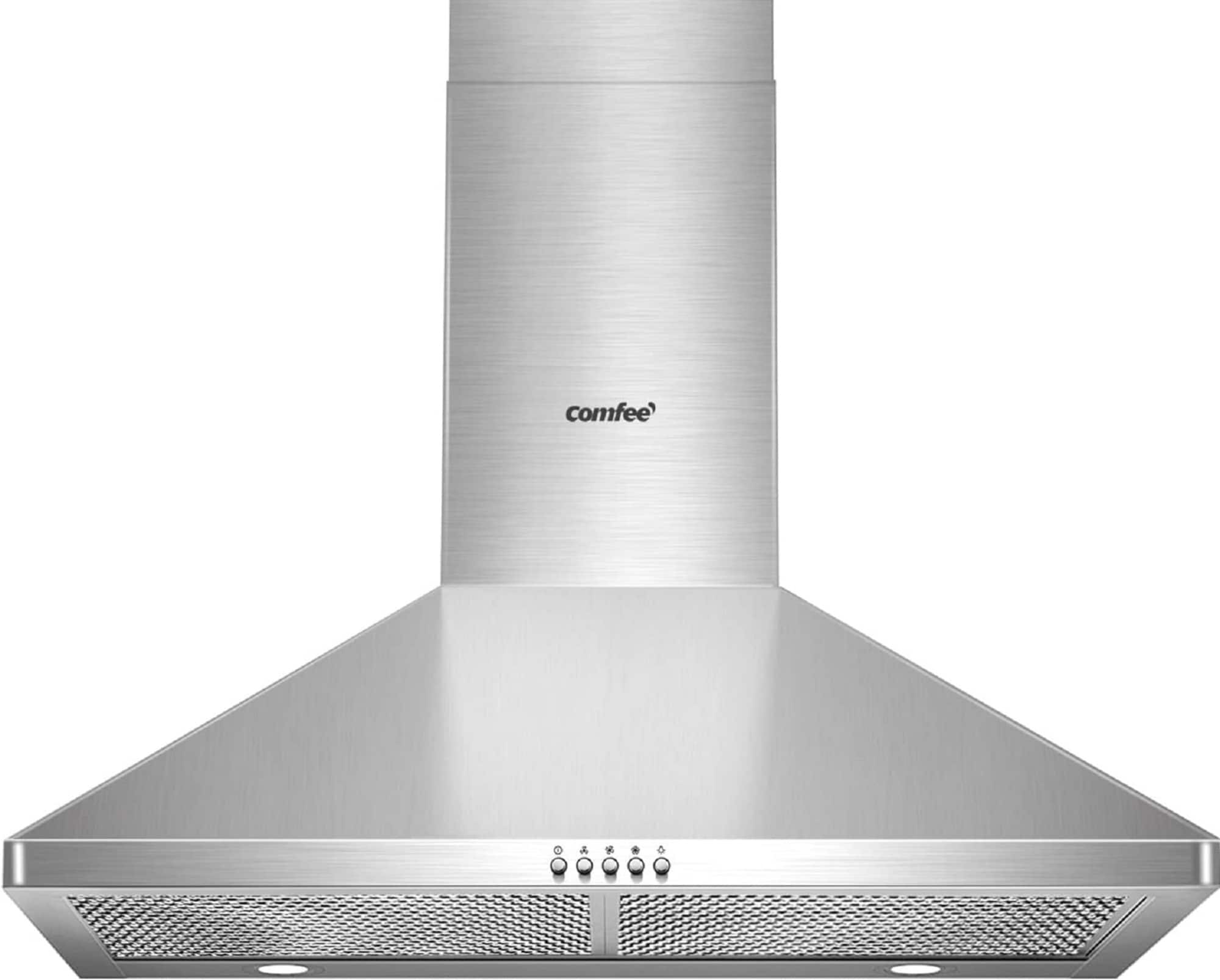 Comfee' Range Hood 30 inch, Under Cabinet Ducted/Ductless Convertible Slim Vent  Hood, Durable Stainless Steel Kitchen Stove Hood, 3 Speed Exhaust Fan and 2  LED Lights Range Hood (Black)
