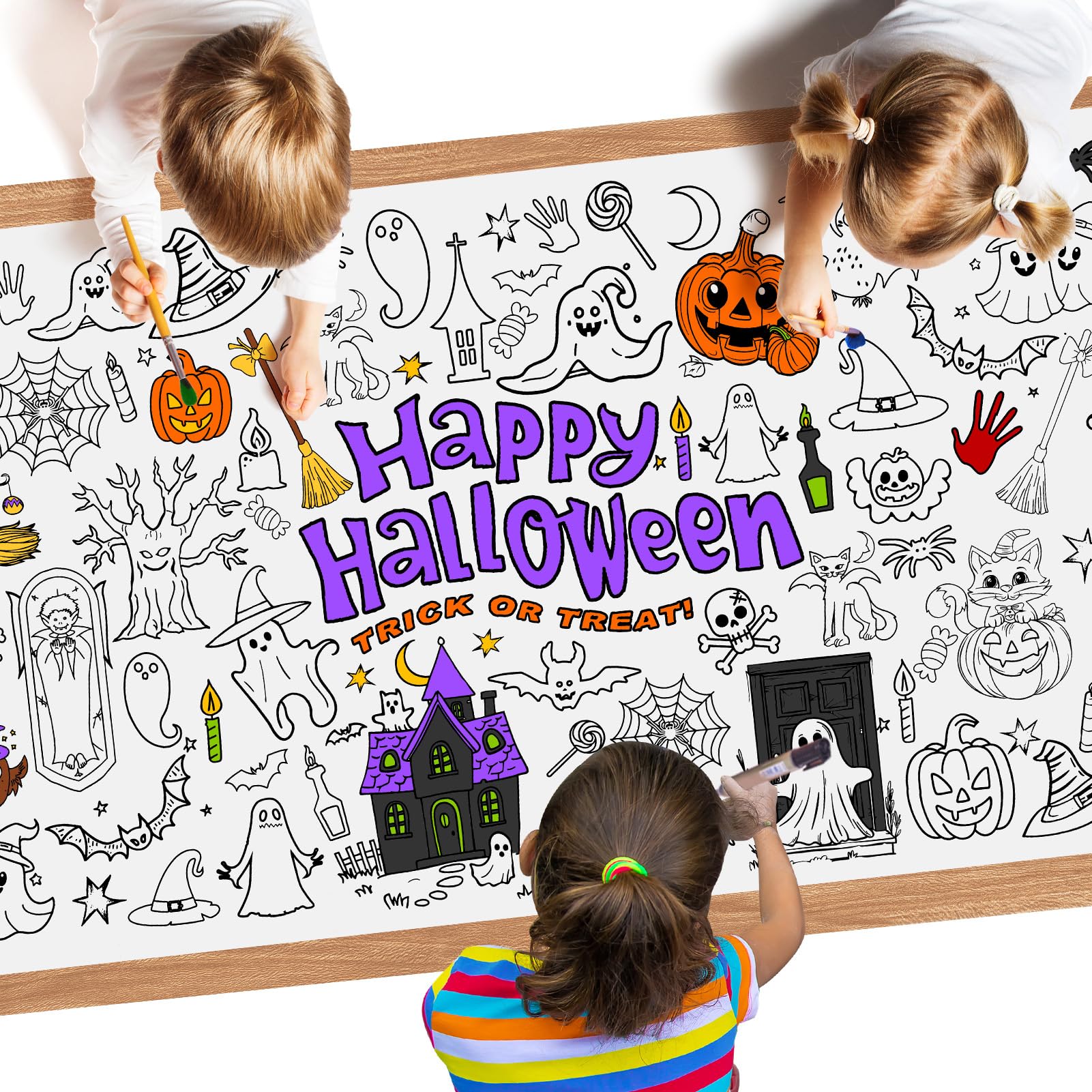 Anqtovp  Halloween Giant Coloring Poster Large Happy Halloween Coloring Table Cloth for Kids Jumbo Paper Colorings Tablecloth for Gifts