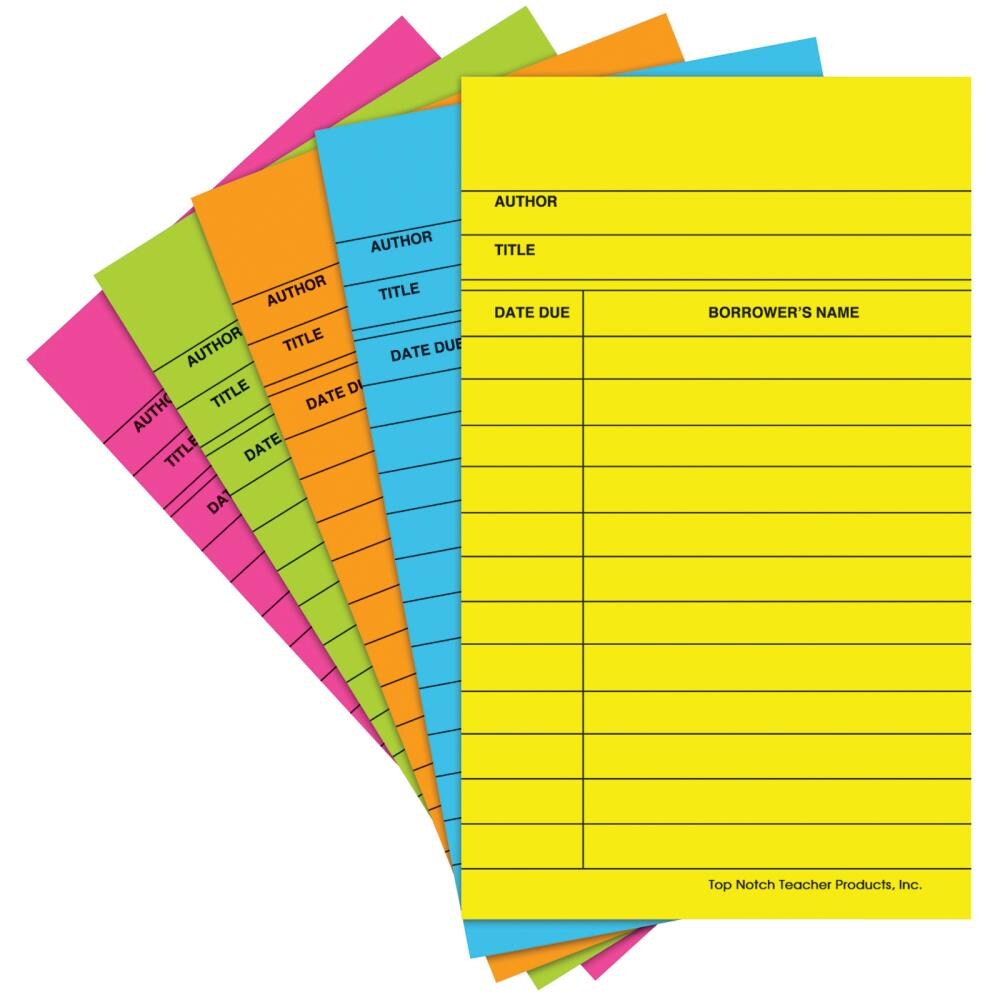 TNT TOP368-6 Library Cards, Bright Assorted, 50 Per Pack, 6 Packs