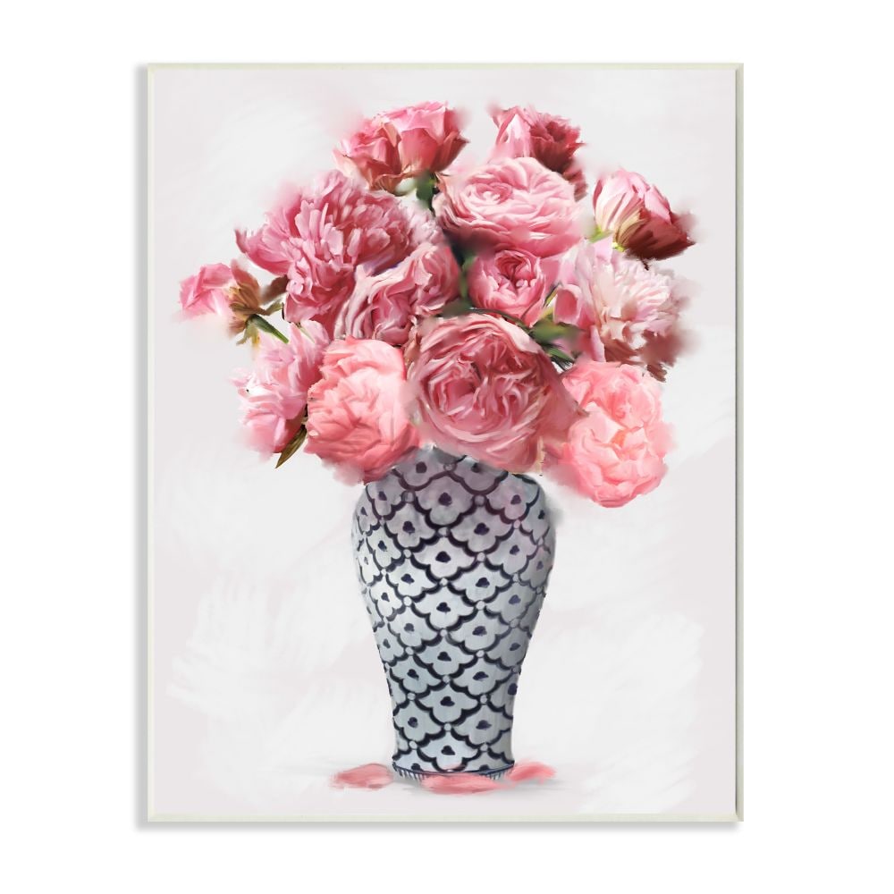 Stupell Industries AB-485-WD-13X19 Elegant Pink Peony Floral Bouquet in Vase Ziwei Li Frameless 19-in H x 13-in W Floral Print