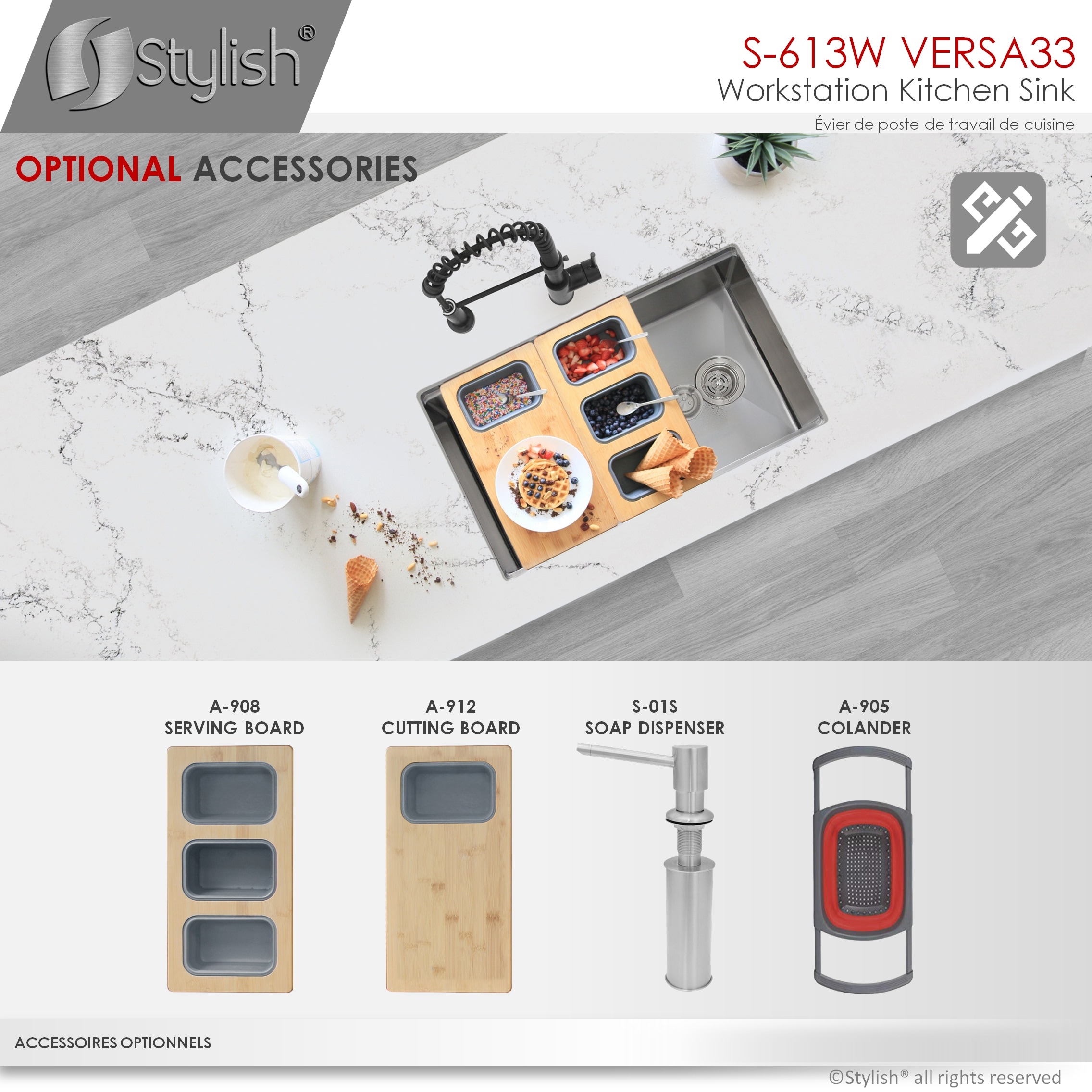 Versa 33'' Stainless Steel Single Bowl Workstation Sink with Accessories
