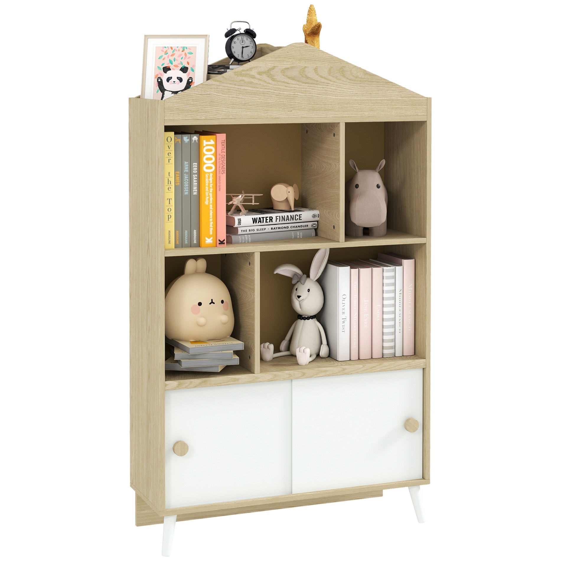 YOSIMFUR - 4 Cubby Kids Bookshelf Multifunctional Children Toy Storage Shelf Freestanding Organiz...