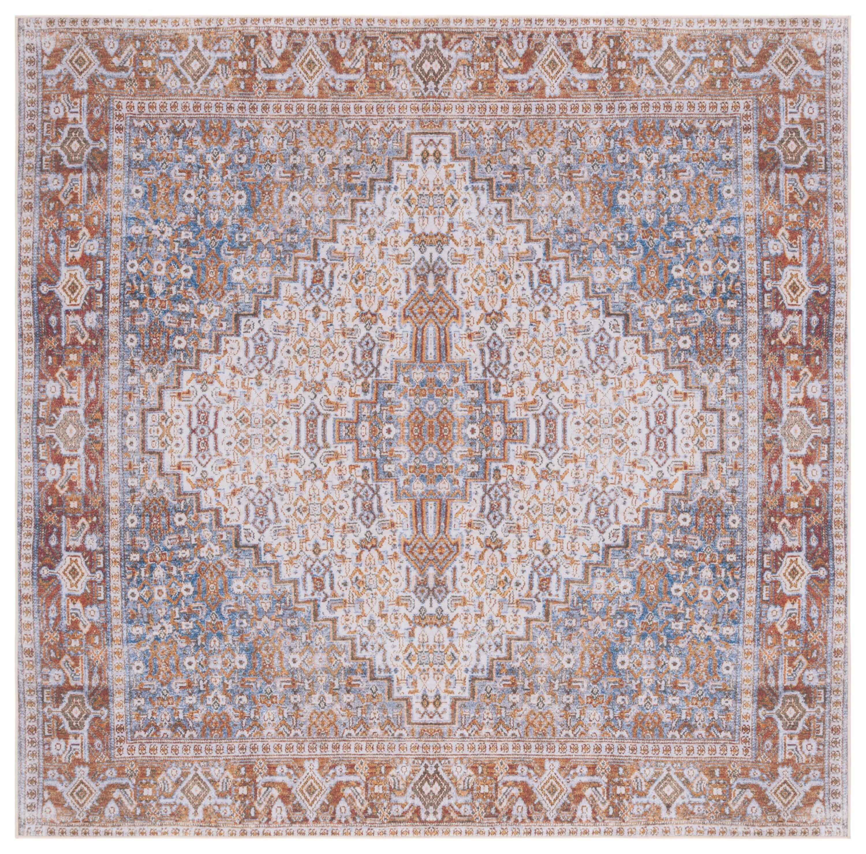 Tucson Beige and Rust Square Washable Area Rug