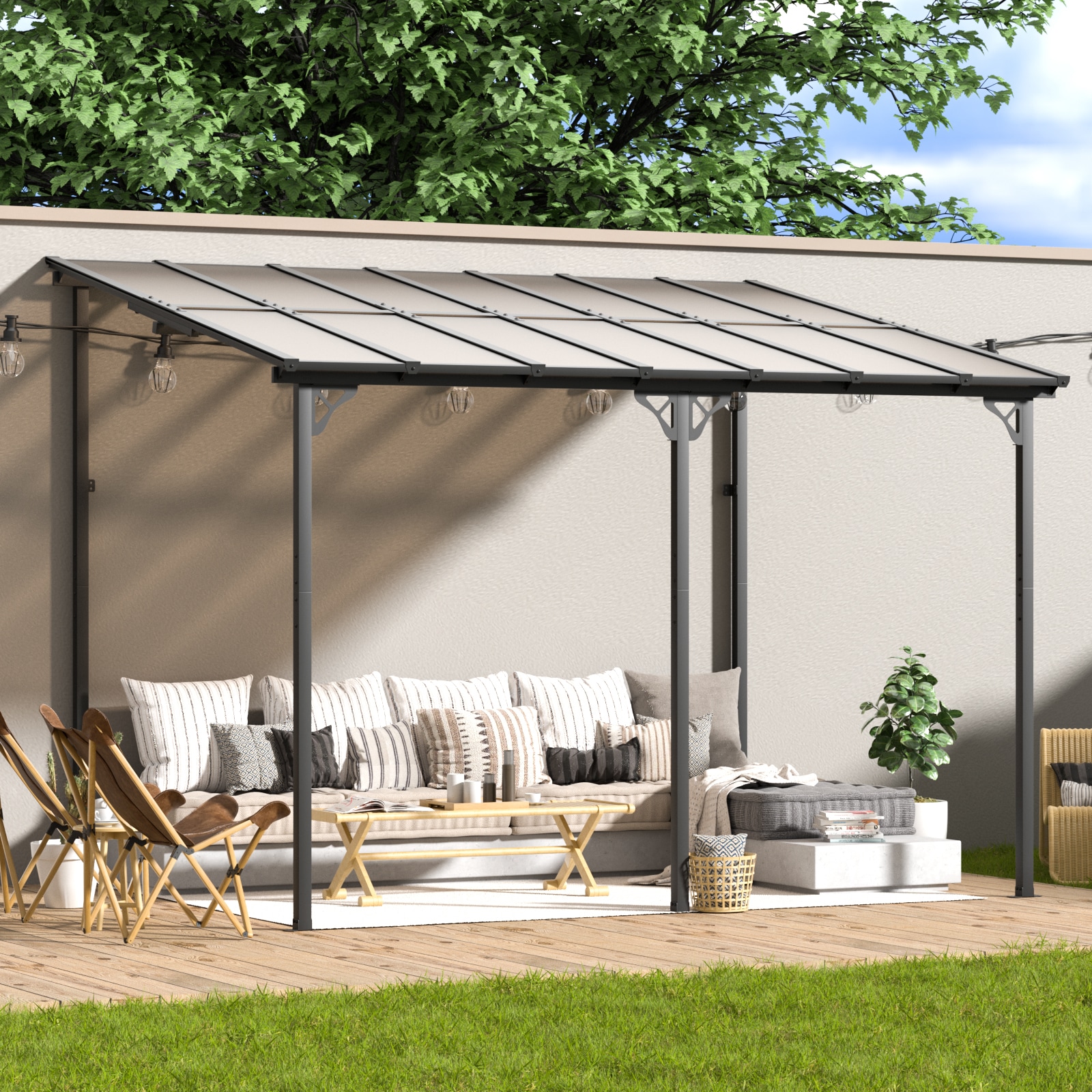 AOXUN Pergola 14 ft W x 10 ft L x 8 ft 2 in H Gray Metal Freestanding Pergola with Canopy G30030GR at Lowes