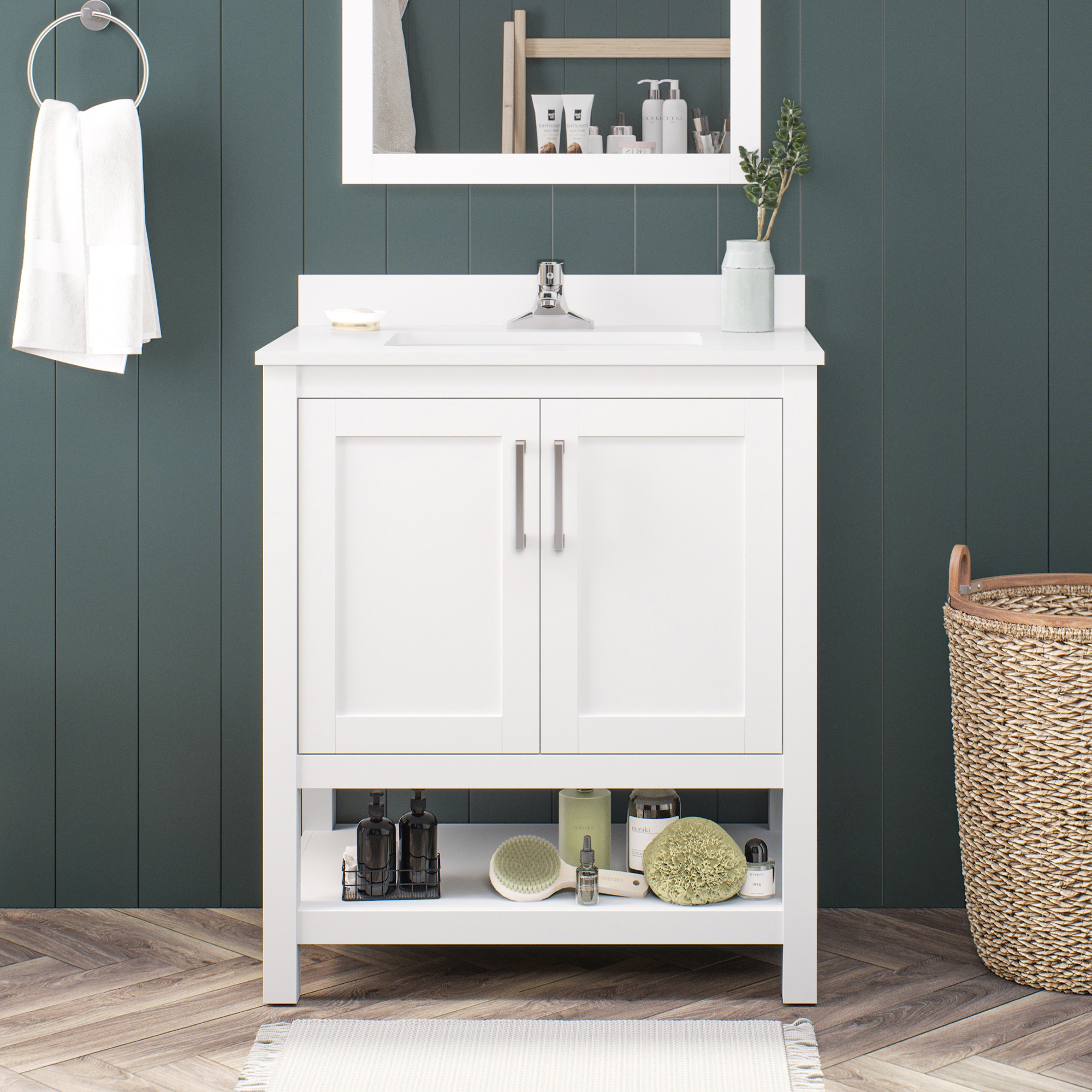 Albury 30-in White Undermount Single sink Bathroom Vanity with White Engineered marble Top | - OVE Decors 15VVAR-ALBU30-007