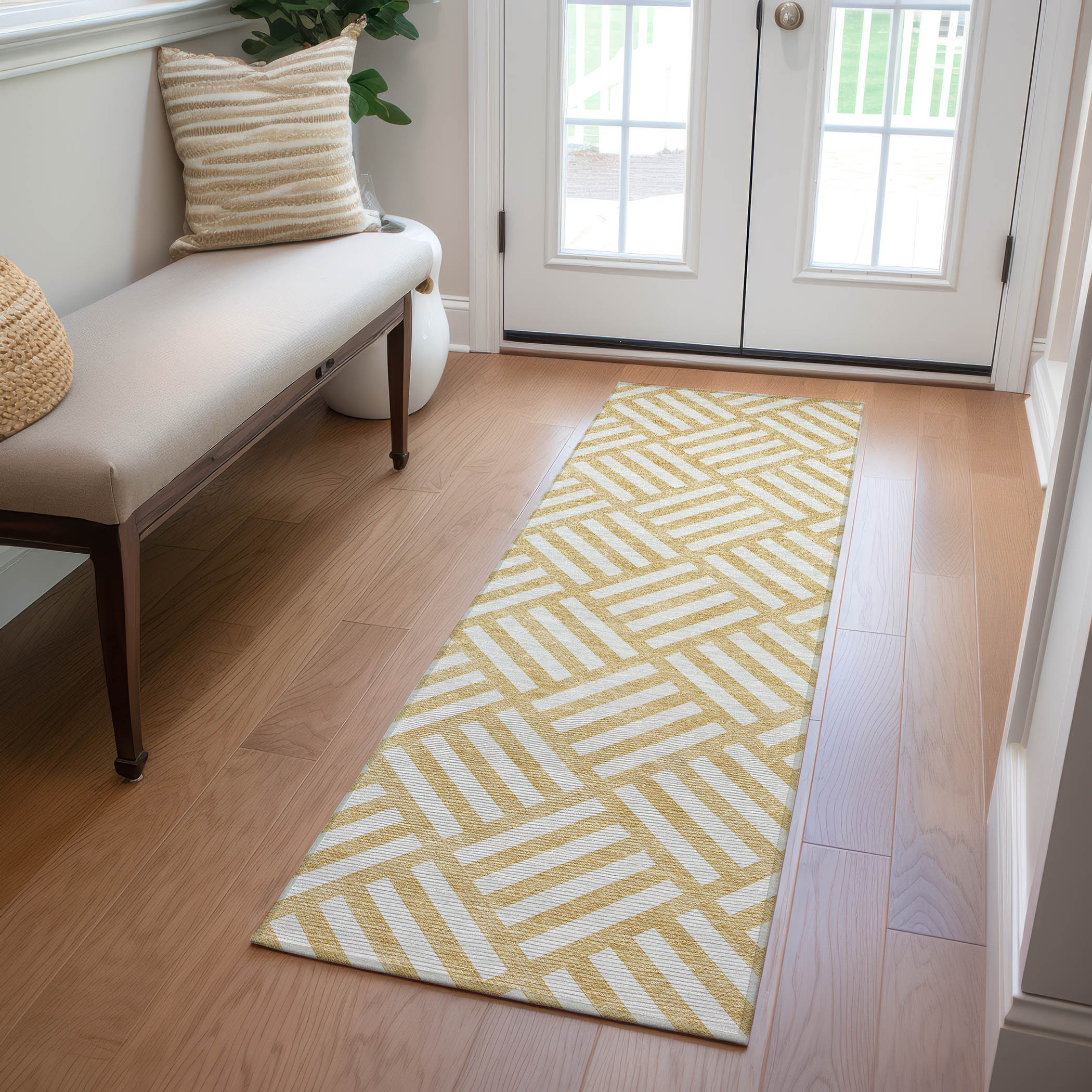 Addison Rugs ACN620GO2X8 Chantille ACN620GO 2 x 7 (ft) Polyester Gold Rectangular Indoor/Outdoor Abstract Machine washable Runner rug