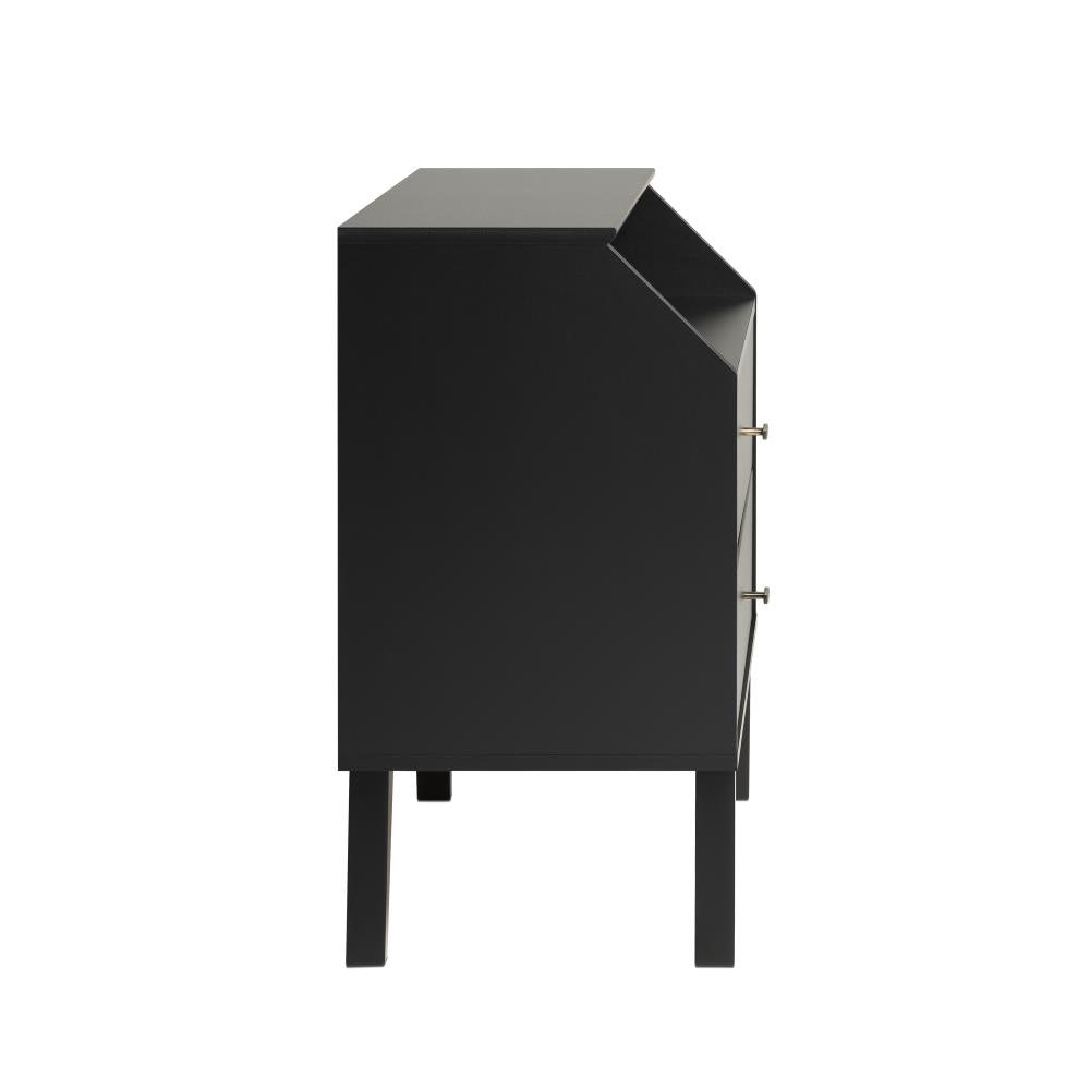 Milo Mid-Century Modern Black 2-Drawer Nightstand with Brass Knobs