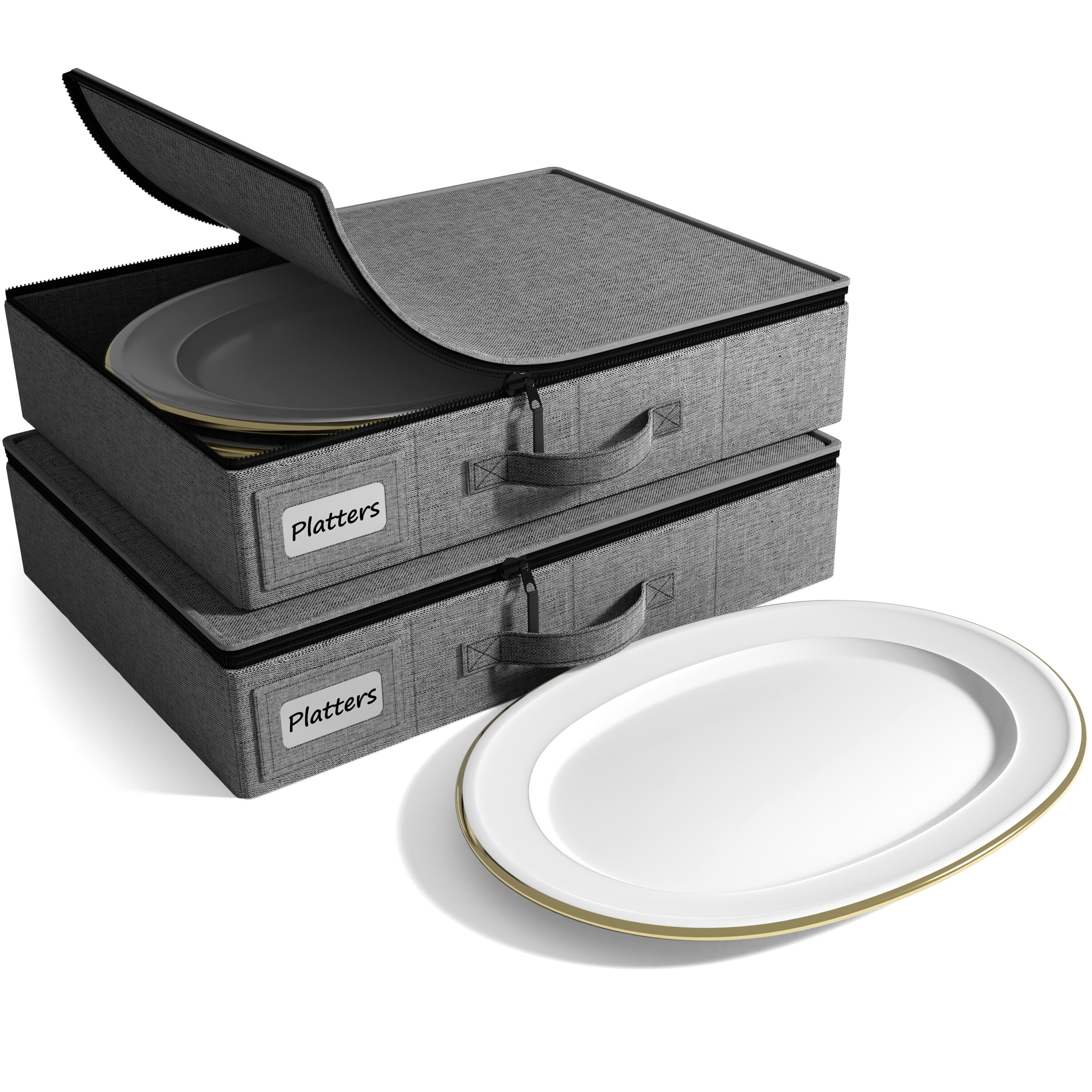 SORBUS - 2 Pack Dinnerware Organizer for Platter Storage with Lid with Felt Protectors 17 x 13 x...