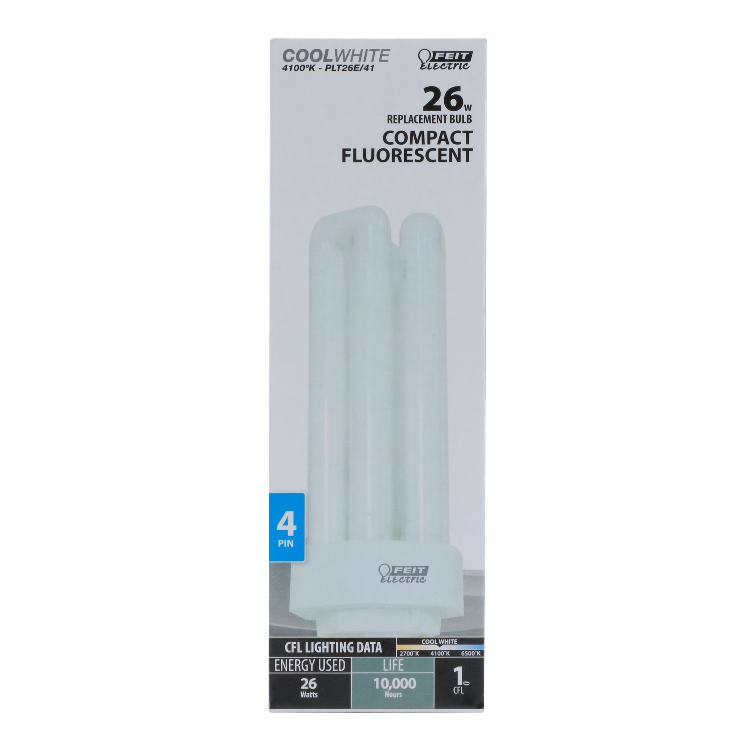 Feit Electric PLT26E/41 CFL 26 -Watt EQ Triple tube Cool white GX24q-3 pin base CFL General purpose Light Bulb