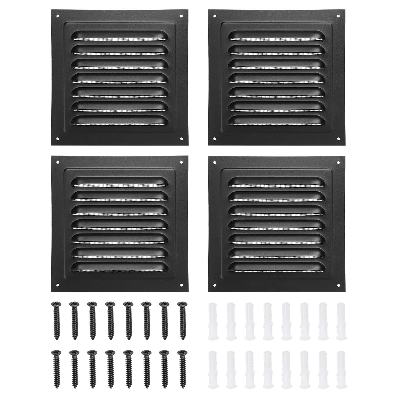 PATIKIL 4pcs 6 x 6-Inch Aluminum Gable Vent Exterior Wall Outlet Vent Square Soffit Vents HVAC Louver Air Grille with Built-in Screen for House Attic Garage Ceiling Black