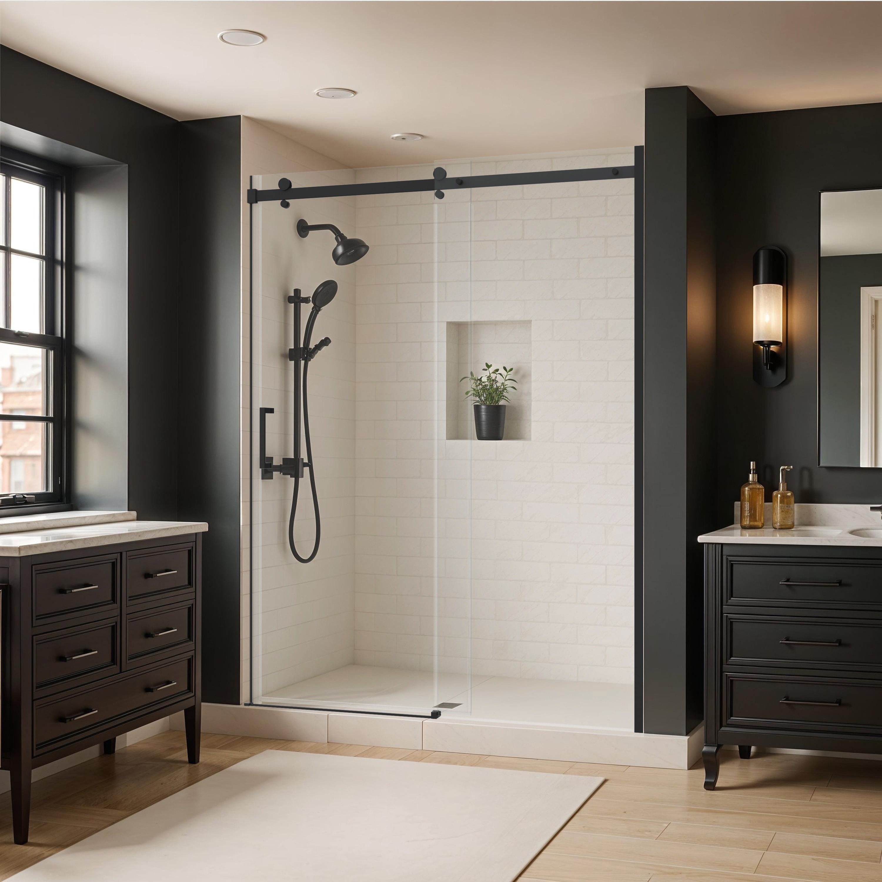 Delta SDES860-MB-R Commix Matte Black 54-in to 60-in W x 78-in H Frameless Sliding Shower door 5/16-in Thick Clear Glass
